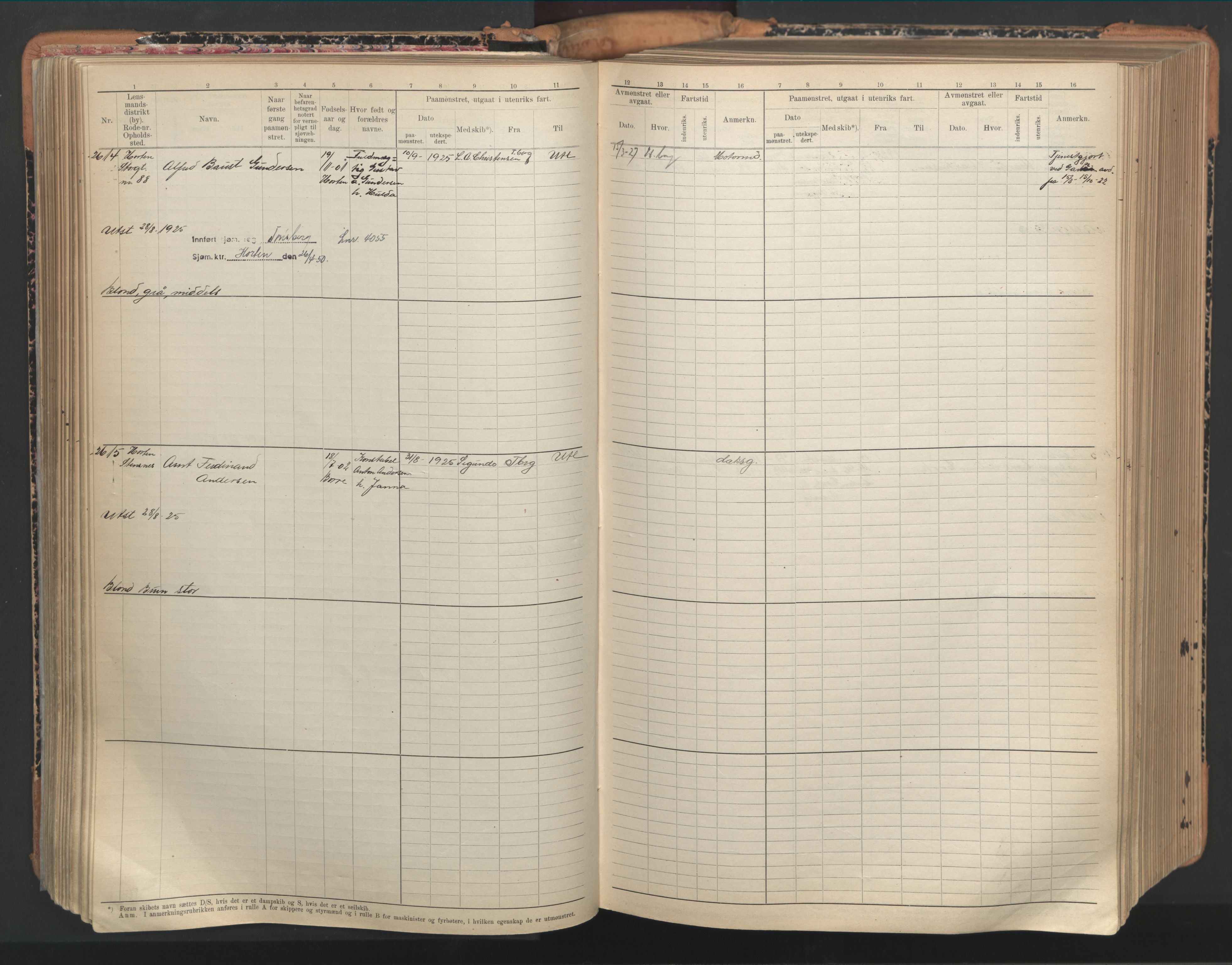 Horten innrulleringskontor, AV/SAKO-A-785/F/Fc/L0008: Hovedrulle, 1920-1948, p. 216