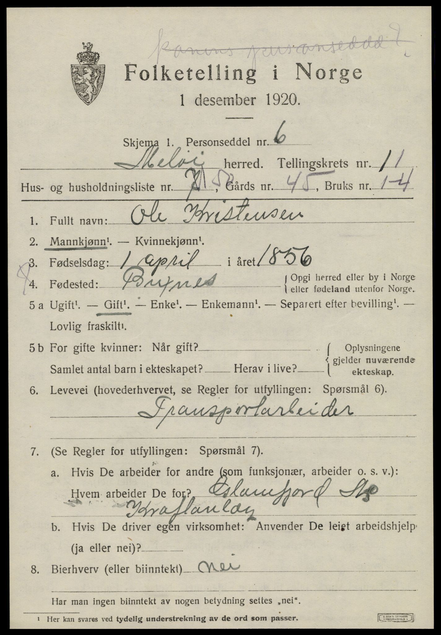 SAT, 1920 census for Meløy, 1920, p. 6635