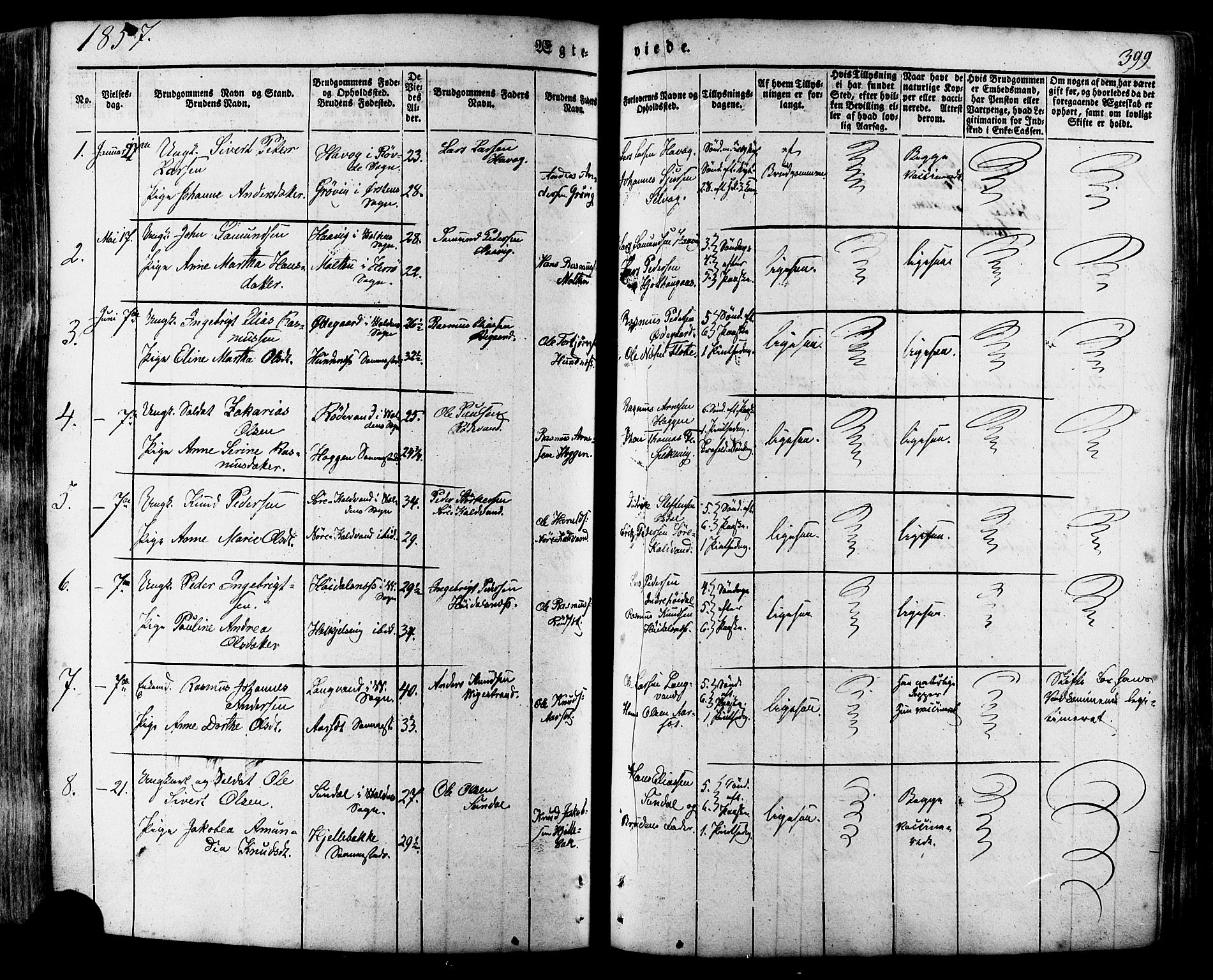 Ministerialprotokoller, klokkerbøker og fødselsregistre - Møre og Romsdal, SAT/A-1454/511/L0140: Parish register (official) no. 511A07, 1851-1878, p. 399