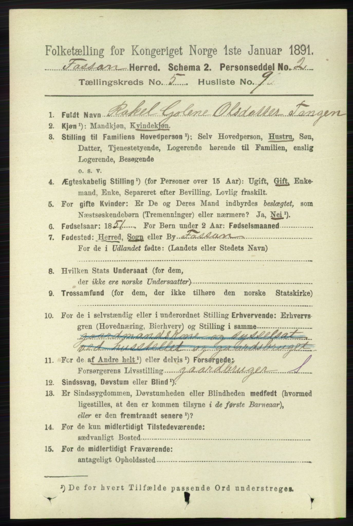 RA, 1891 census for 1129 Forsand, 1891, p. 823