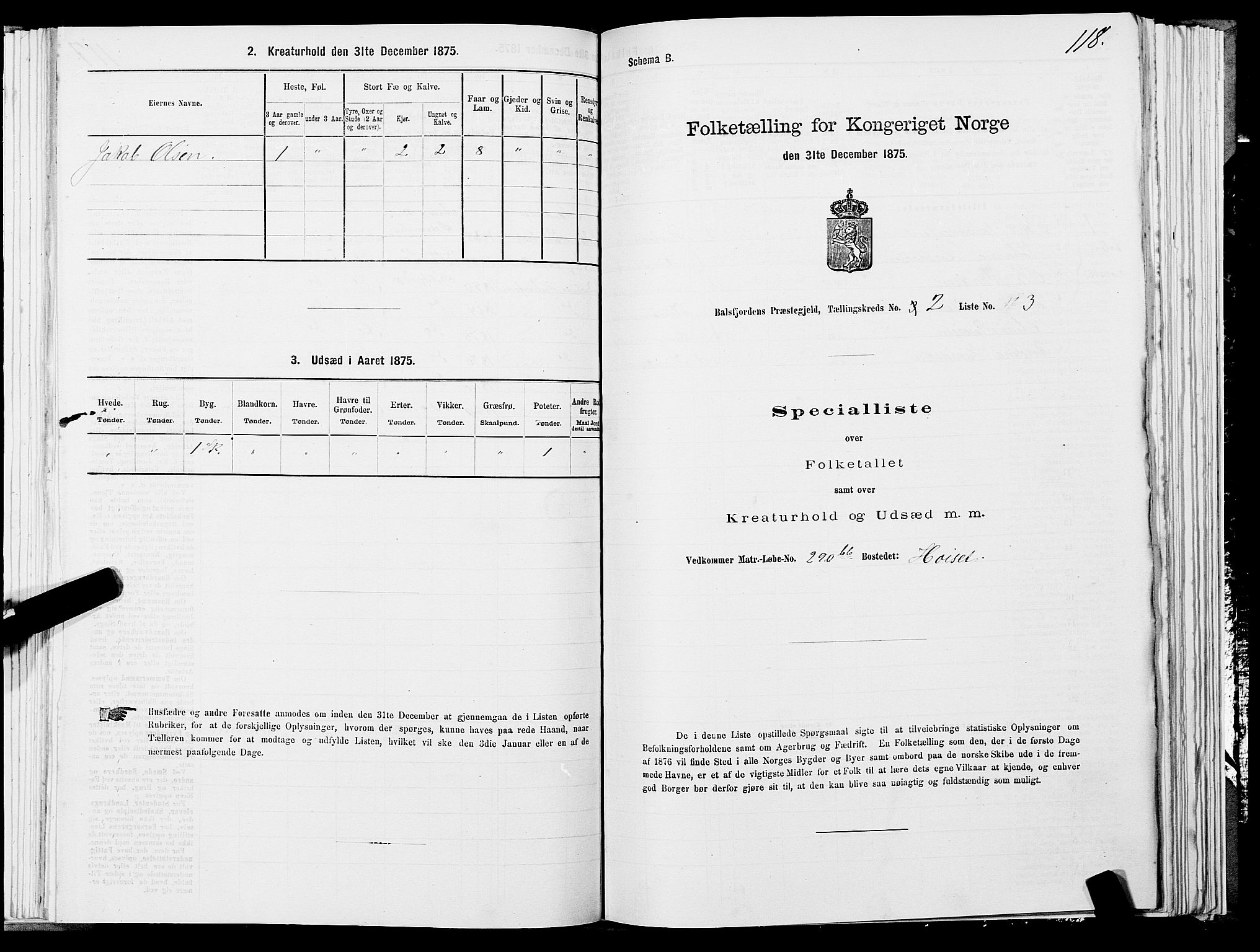 SATØ, 1875 census for 1933P Balsfjord, 1875, p. 1118