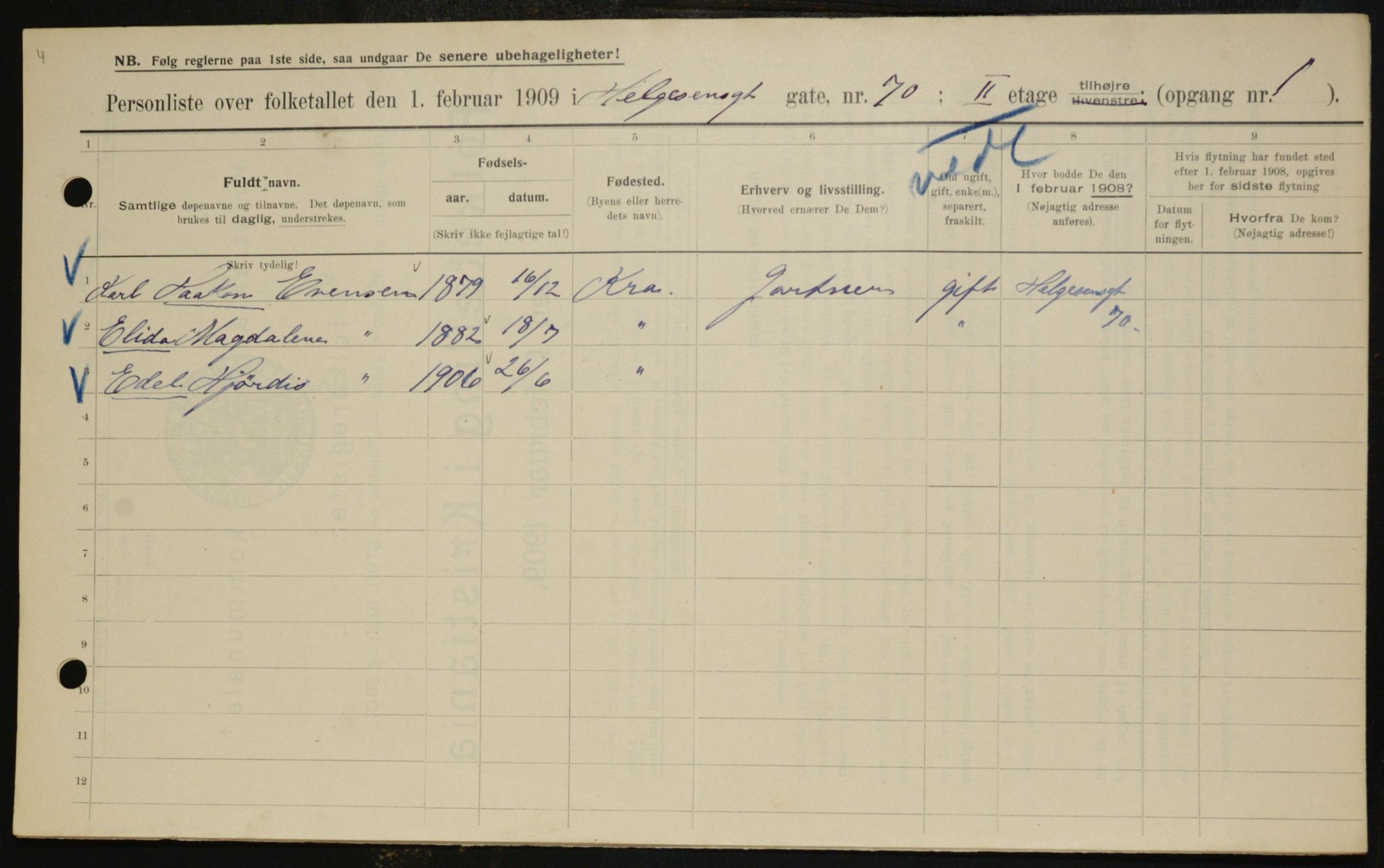 OBA, Municipal Census 1909 for Kristiania, 1909, p. 34908