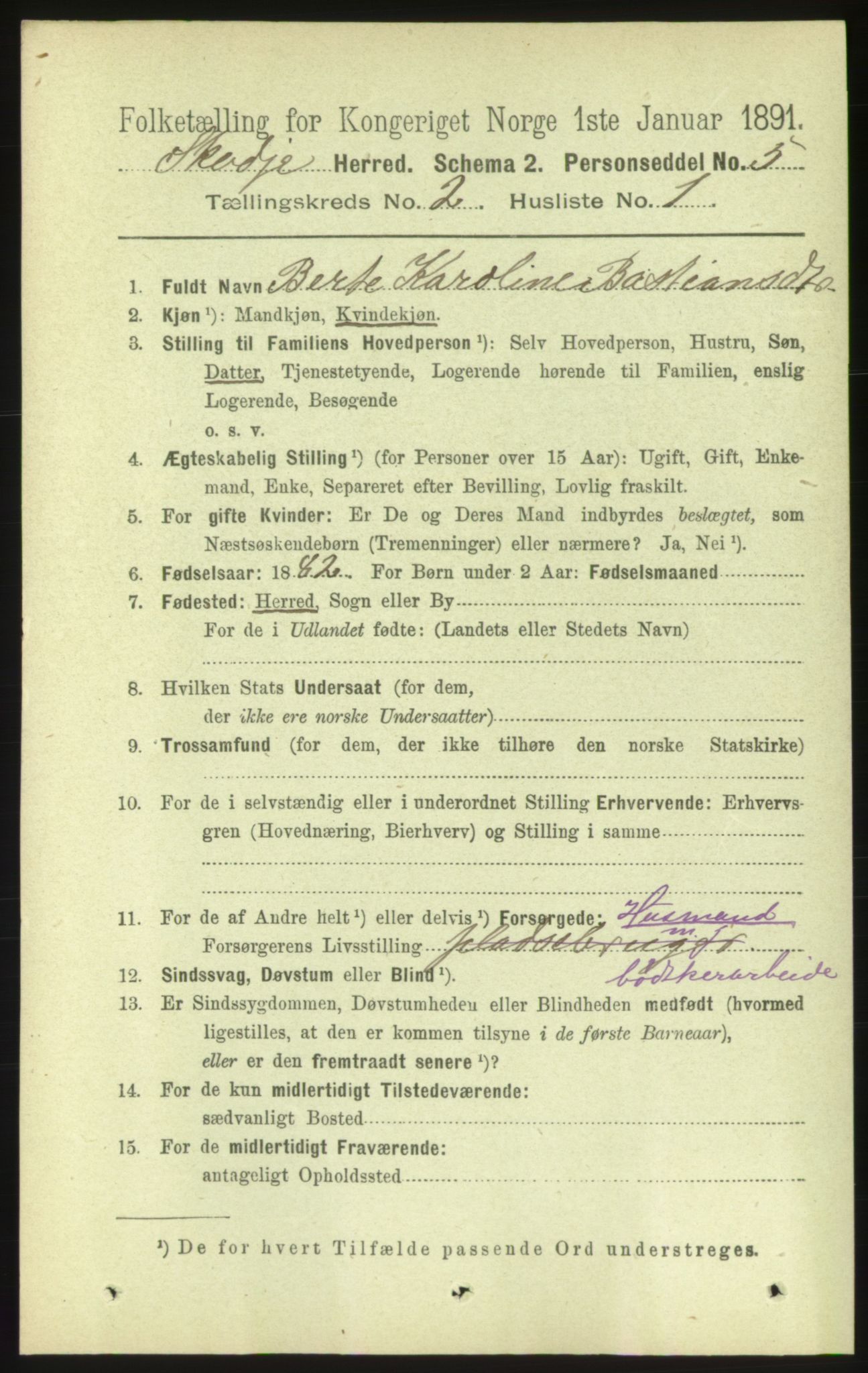 RA, 1891 census for 1529 Skodje, 1891, p. 279