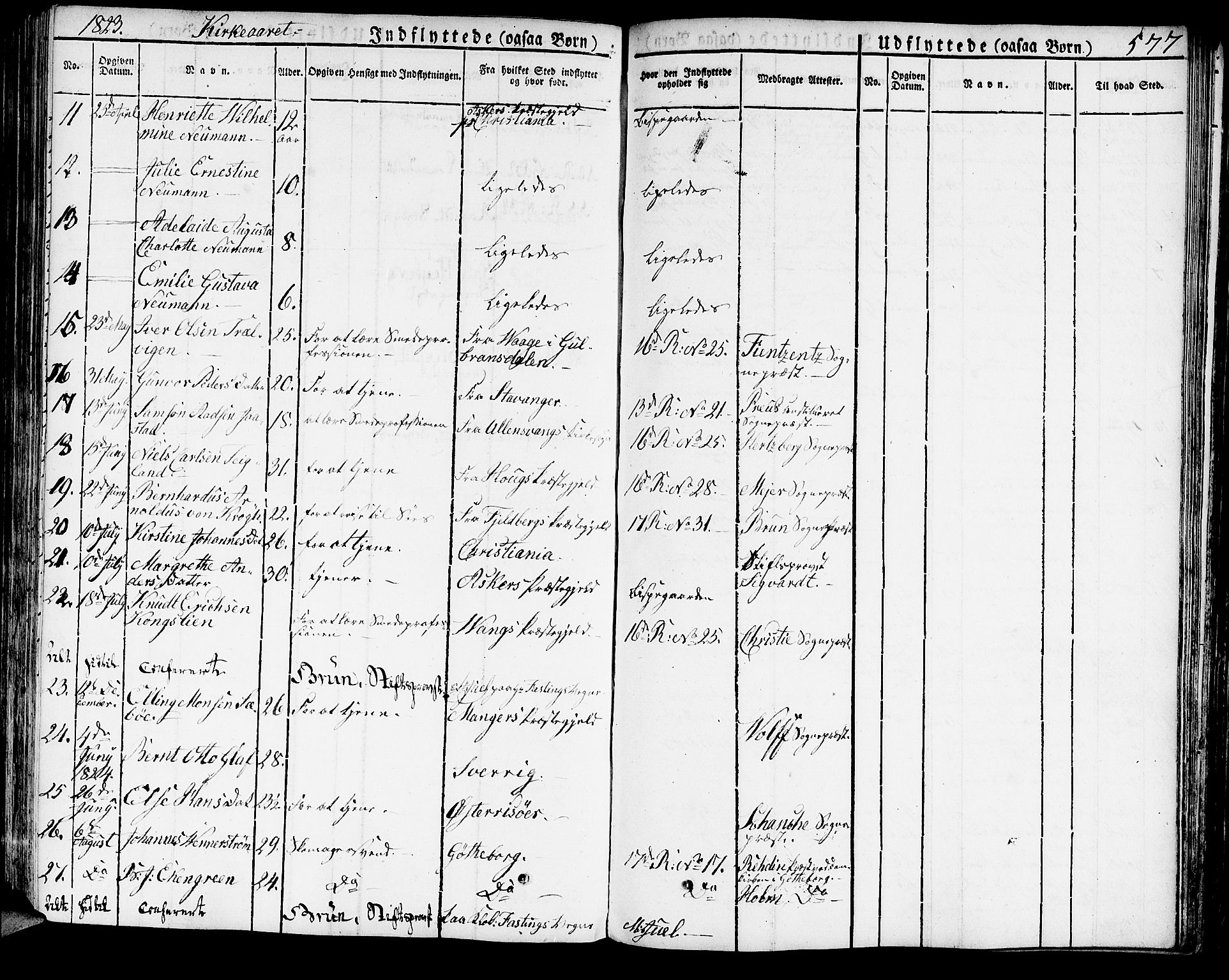 Domkirken sokneprestembete, SAB/A-74801/H/Haa/L0012: Parish register (official) no. A 12, 1821-1840, p. 577