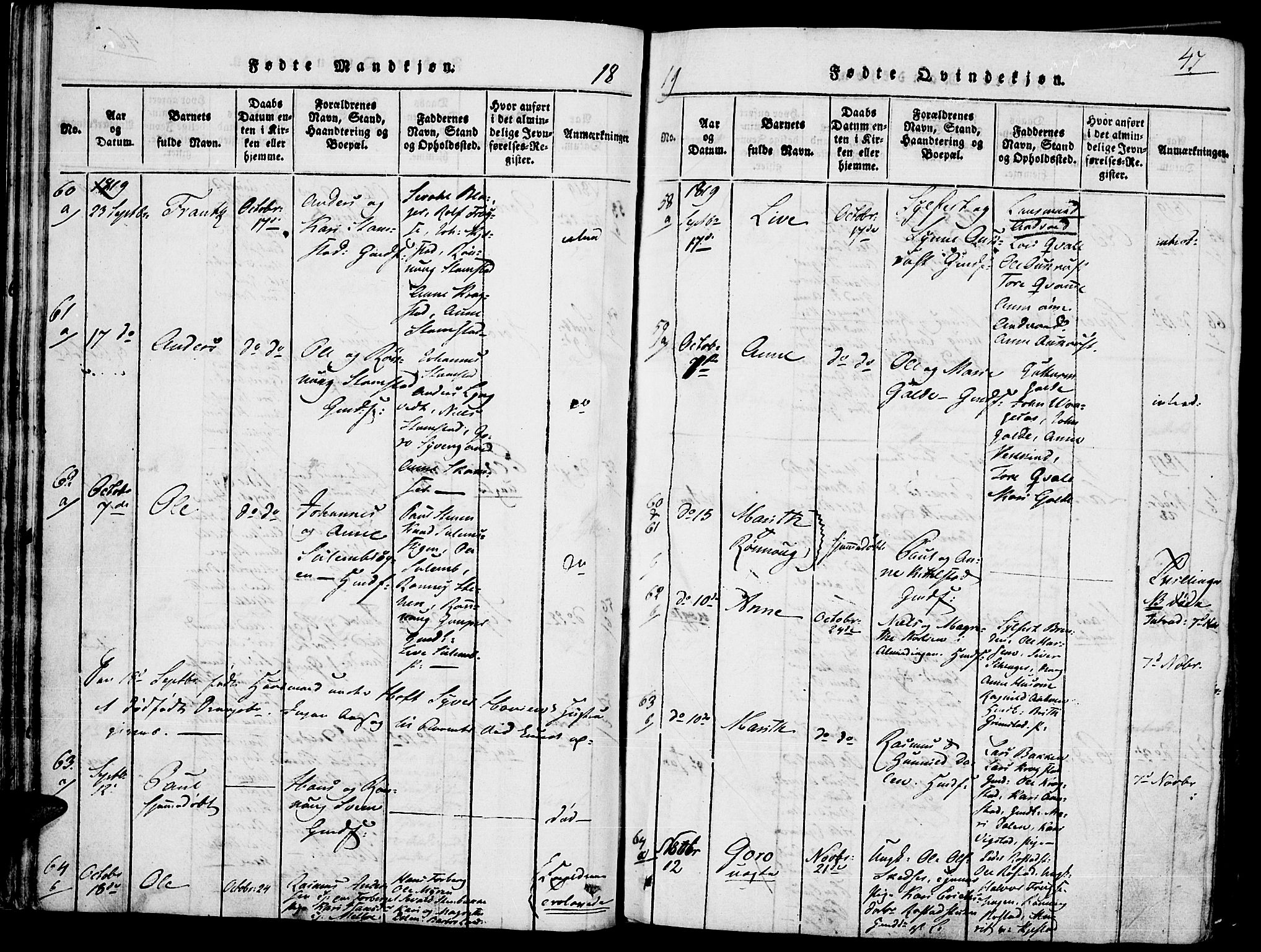 Lom prestekontor, SAH/PREST-070/K/L0004: Parish register (official) no. 4, 1815-1825, p. 47