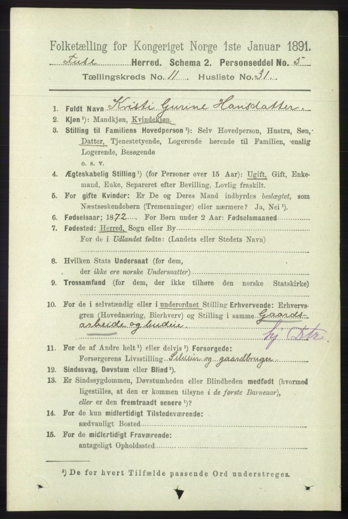 RA, 1891 census for 1241 Fusa, 1891, p. 2298