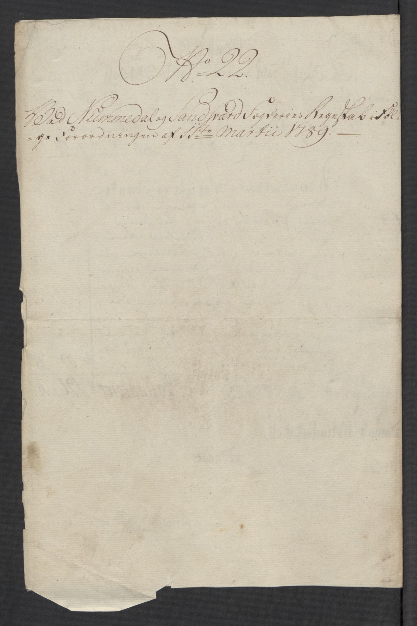 Rentekammeret inntil 1814, Reviderte regnskaper, Mindre regnskaper, RA/EA-4068/Rf/Rfe/L0031: Nordmøre fogderi, Numedal og Sandsvær fogderi, 1789, p. 306