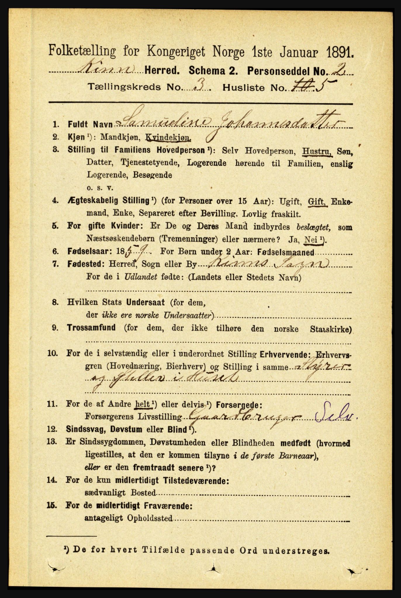 RA, 1891 census for 1437 Kinn, 1891, p. 971