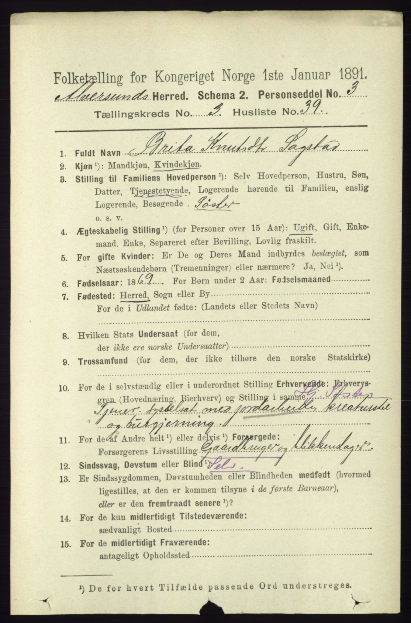 RA, 1891 census for 1257 Alversund, 1891, p. 1295