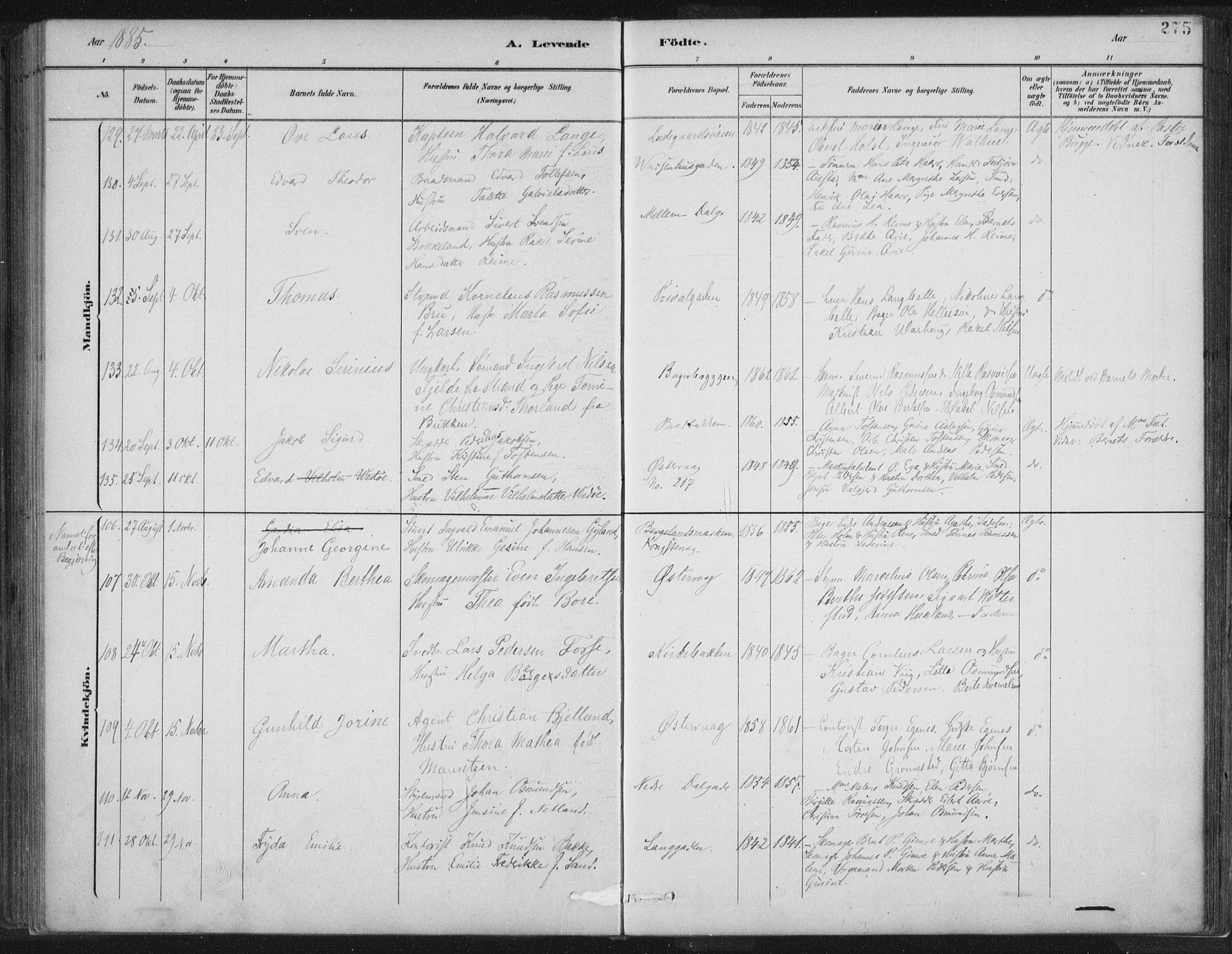 St. Petri sokneprestkontor, SAST/A-101813/001/30/30BB/L0004: Parish register (copy) no. B 4, 1878-1890, p. 275