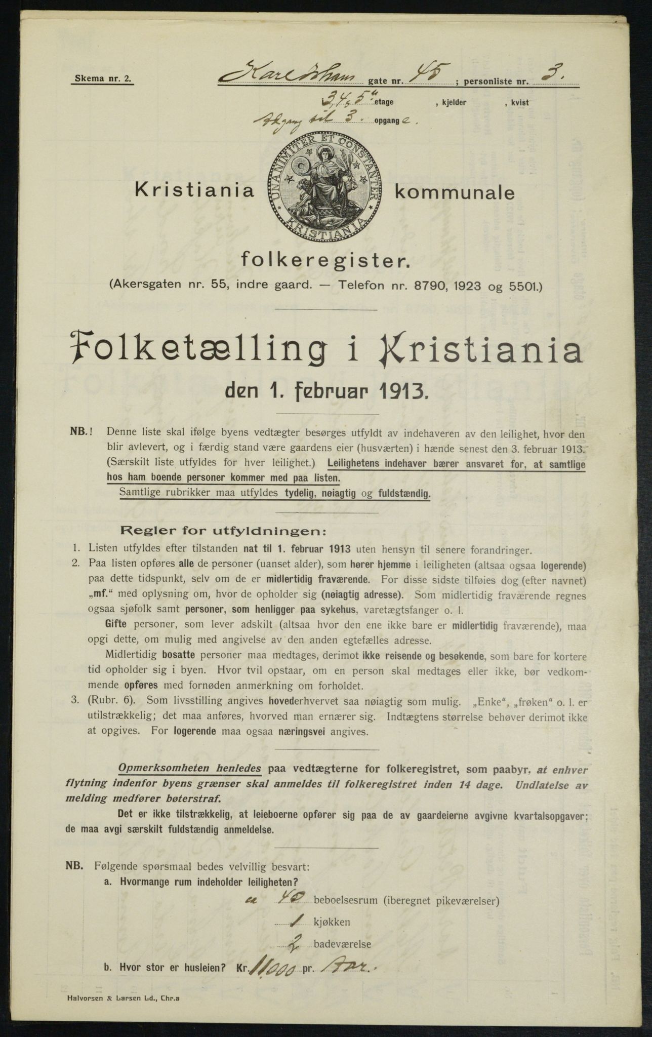 OBA, Municipal Census 1913 for Kristiania, 1913, p. 48660