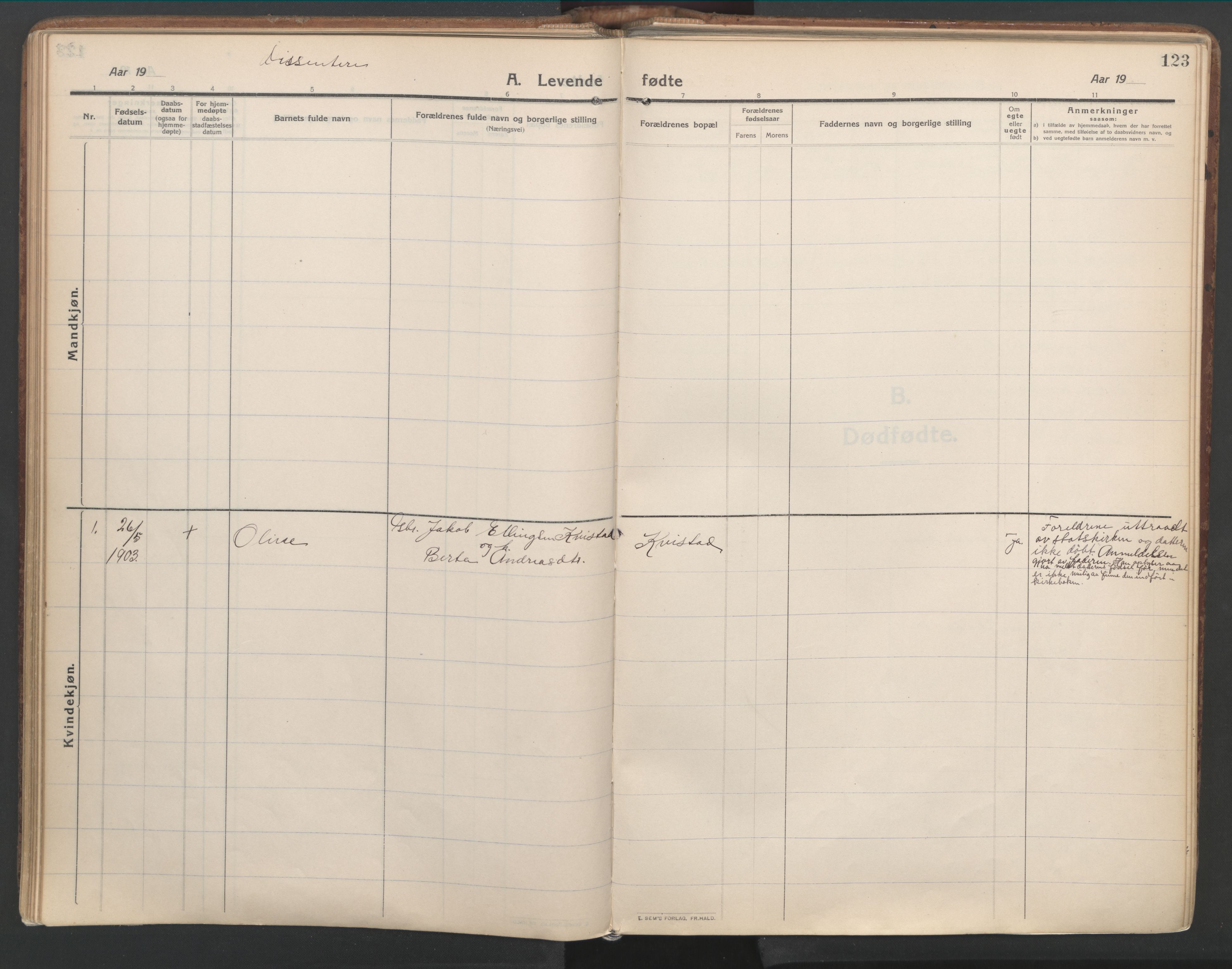 Ministerialprotokoller, klokkerbøker og fødselsregistre - Møre og Romsdal, SAT/A-1454/515/L0212: Parish register (official) no. 515A08, 1911-1935, p. 123