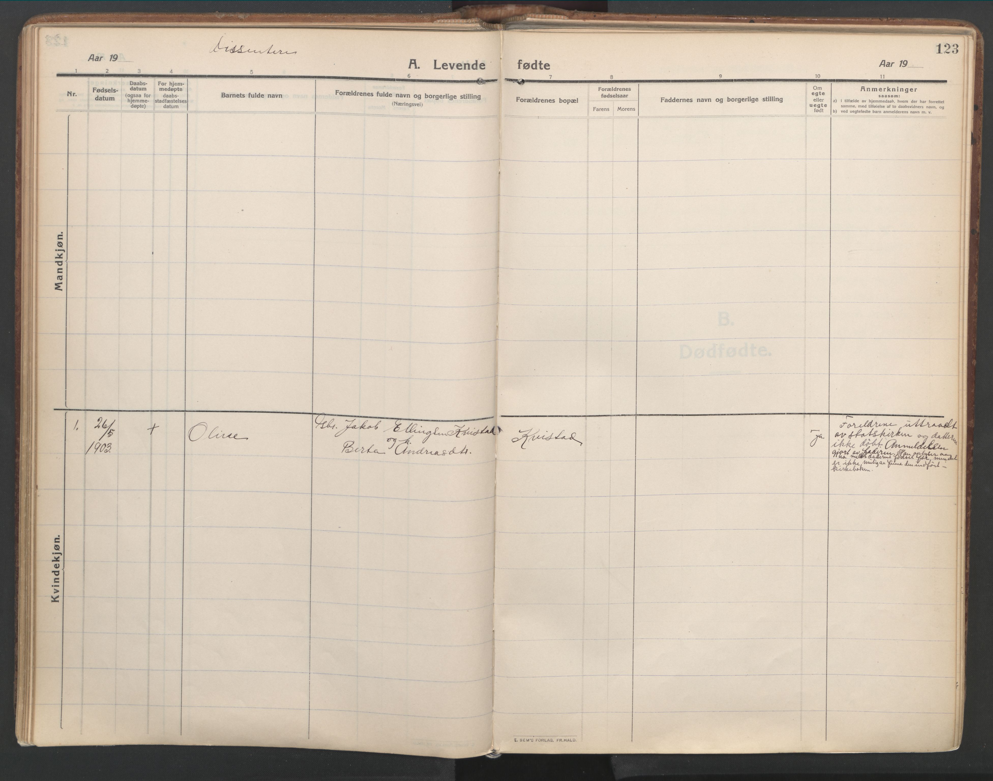 Ministerialprotokoller, klokkerbøker og fødselsregistre - Møre og Romsdal, AV/SAT-A-1454/515/L0212: Parish register (official) no. 515A08, 1911-1935, p. 123