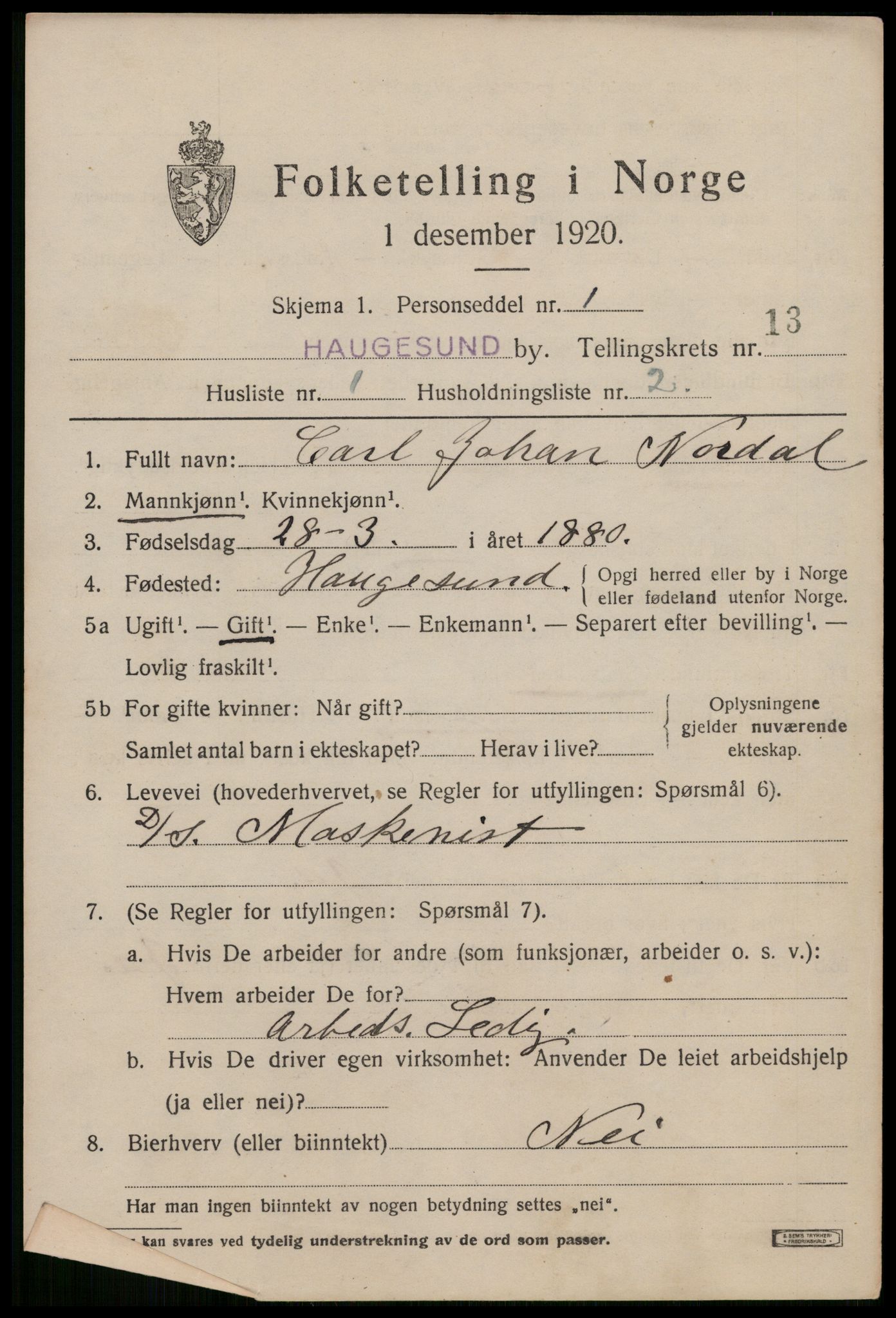 SAST, 1920 census for Haugesund, 1920, p. 41471