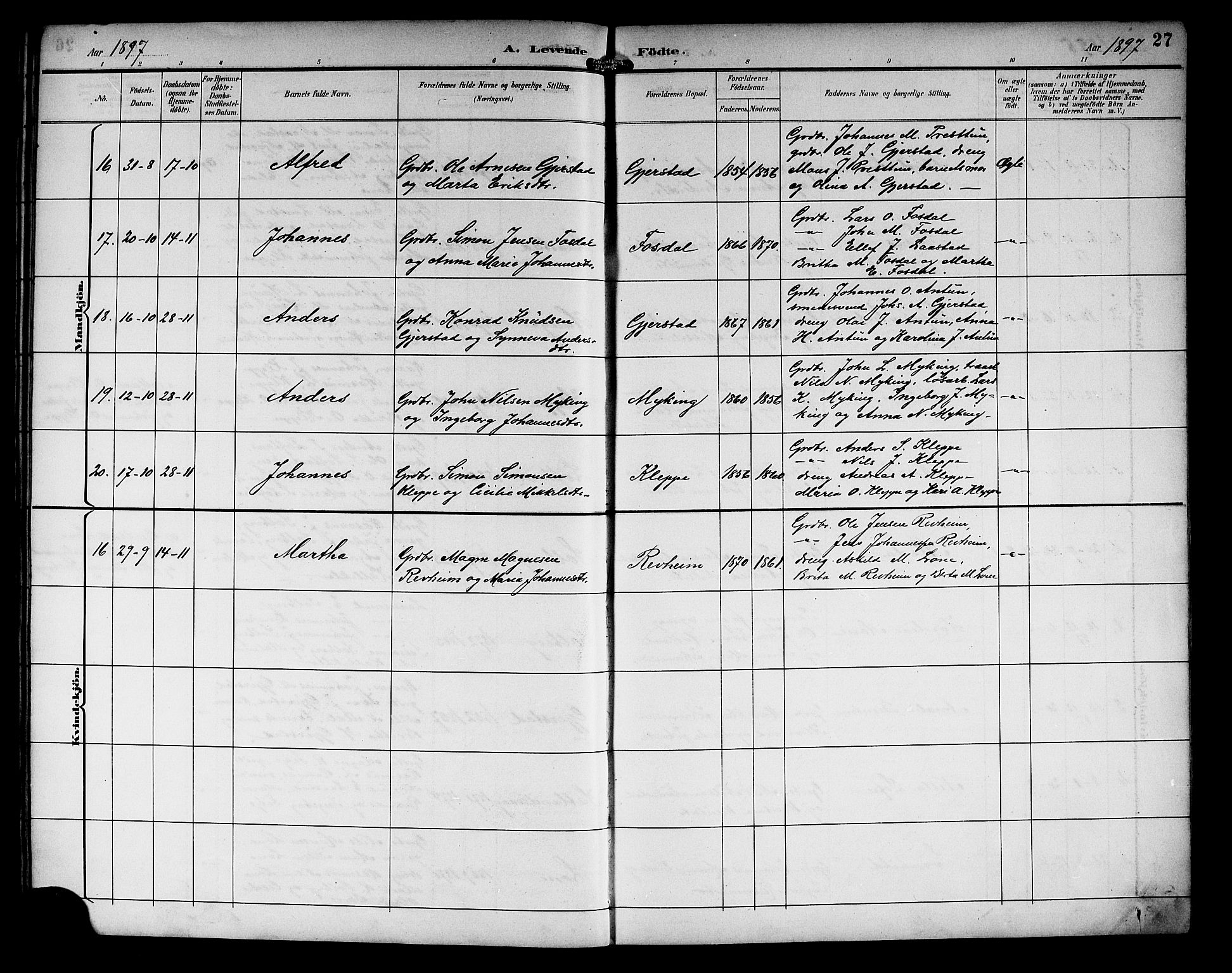 Haus sokneprestembete, SAB/A-75601/H/Hab: Parish register (copy) no. C 3, 1893-1906, p. 27
