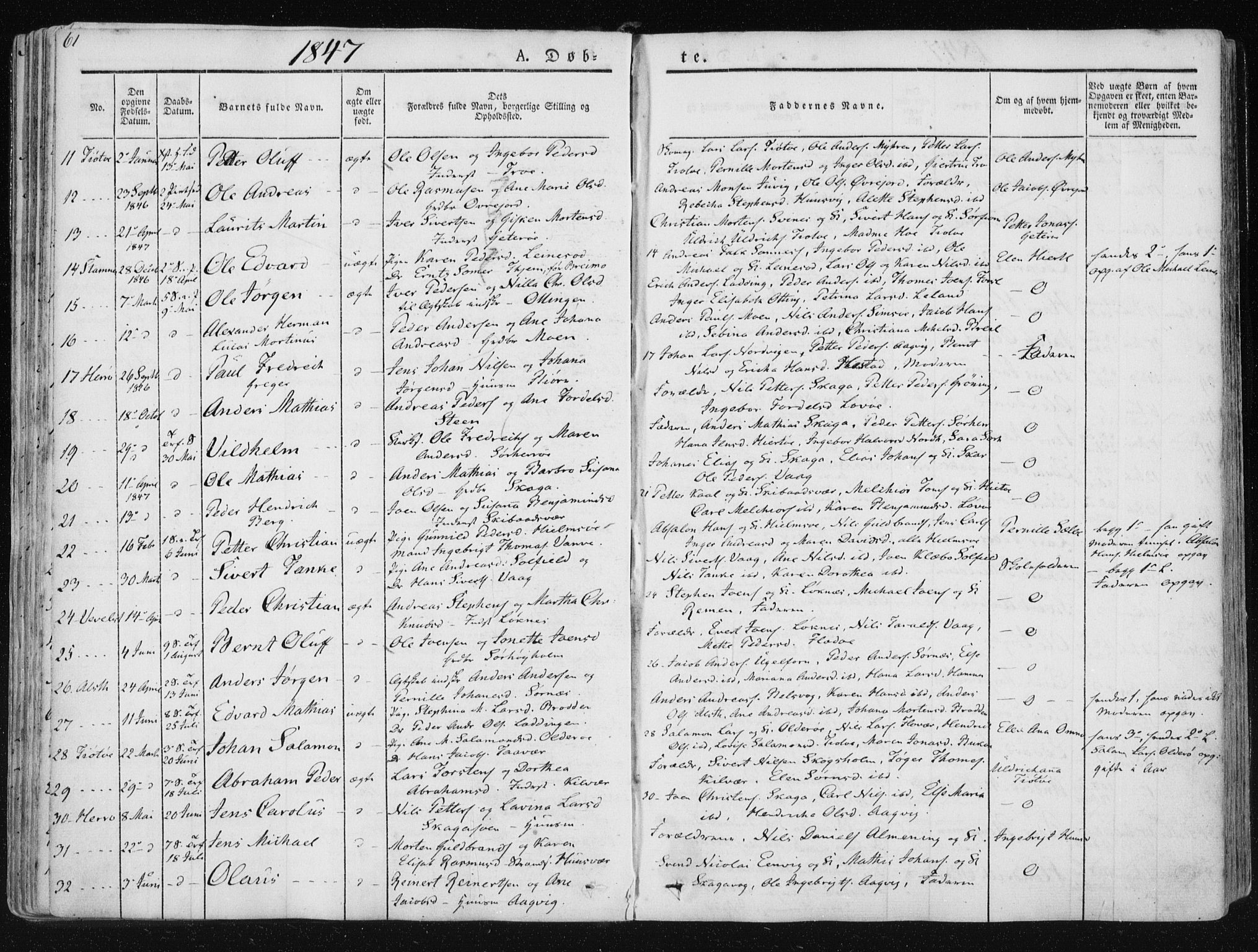 Ministerialprotokoller, klokkerbøker og fødselsregistre - Nordland, SAT/A-1459/830/L0446: Parish register (official) no. 830A10, 1831-1865, p. 61