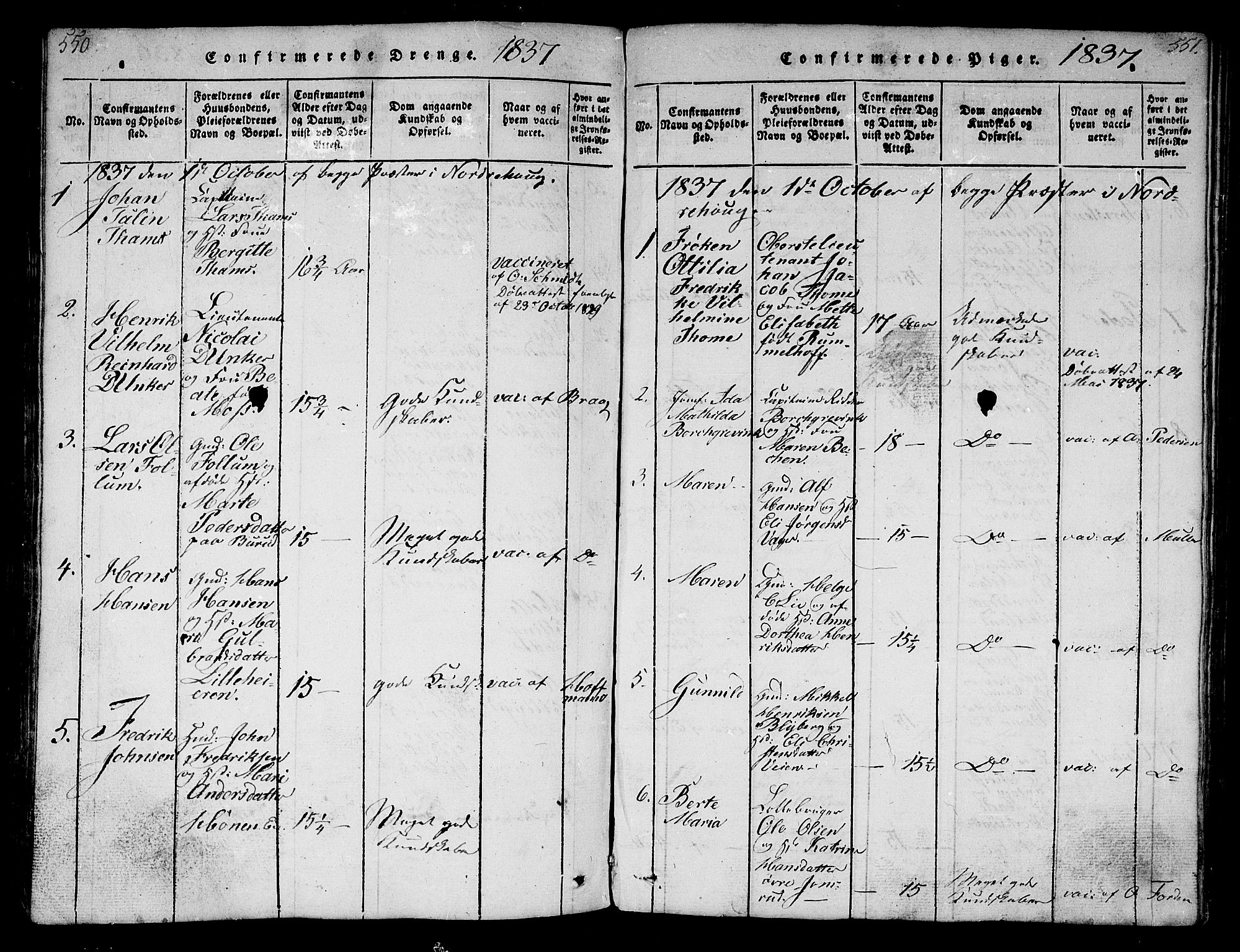 Norderhov kirkebøker, AV/SAKO-A-237/G/Ga/L0003: Parish register (copy) no. I 3 /1, 1814-1876, p. 550-551