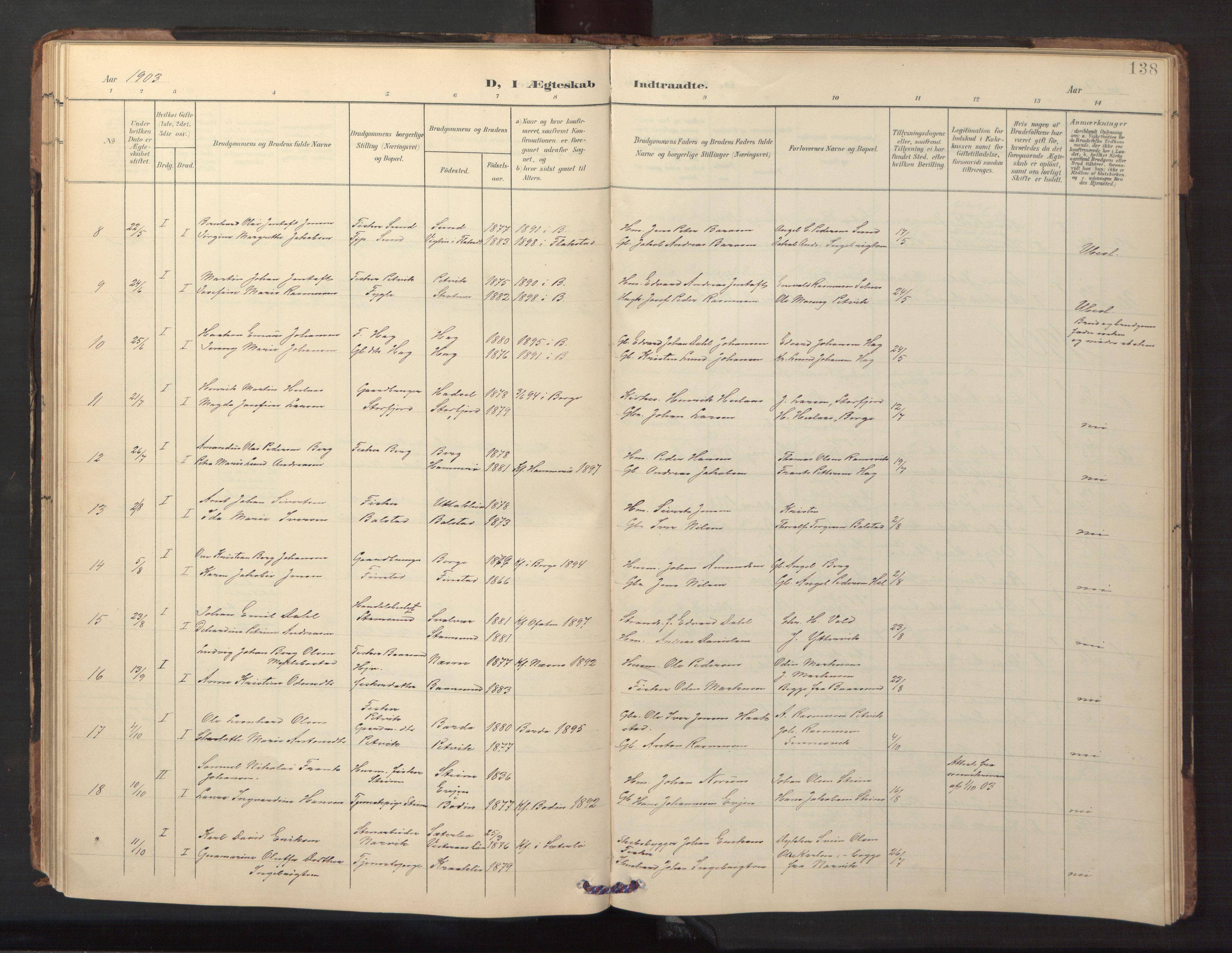 Ministerialprotokoller, klokkerbøker og fødselsregistre - Nordland, AV/SAT-A-1459/882/L1185: Parish register (copy) no. 882C03, 1898-1910, p. 138