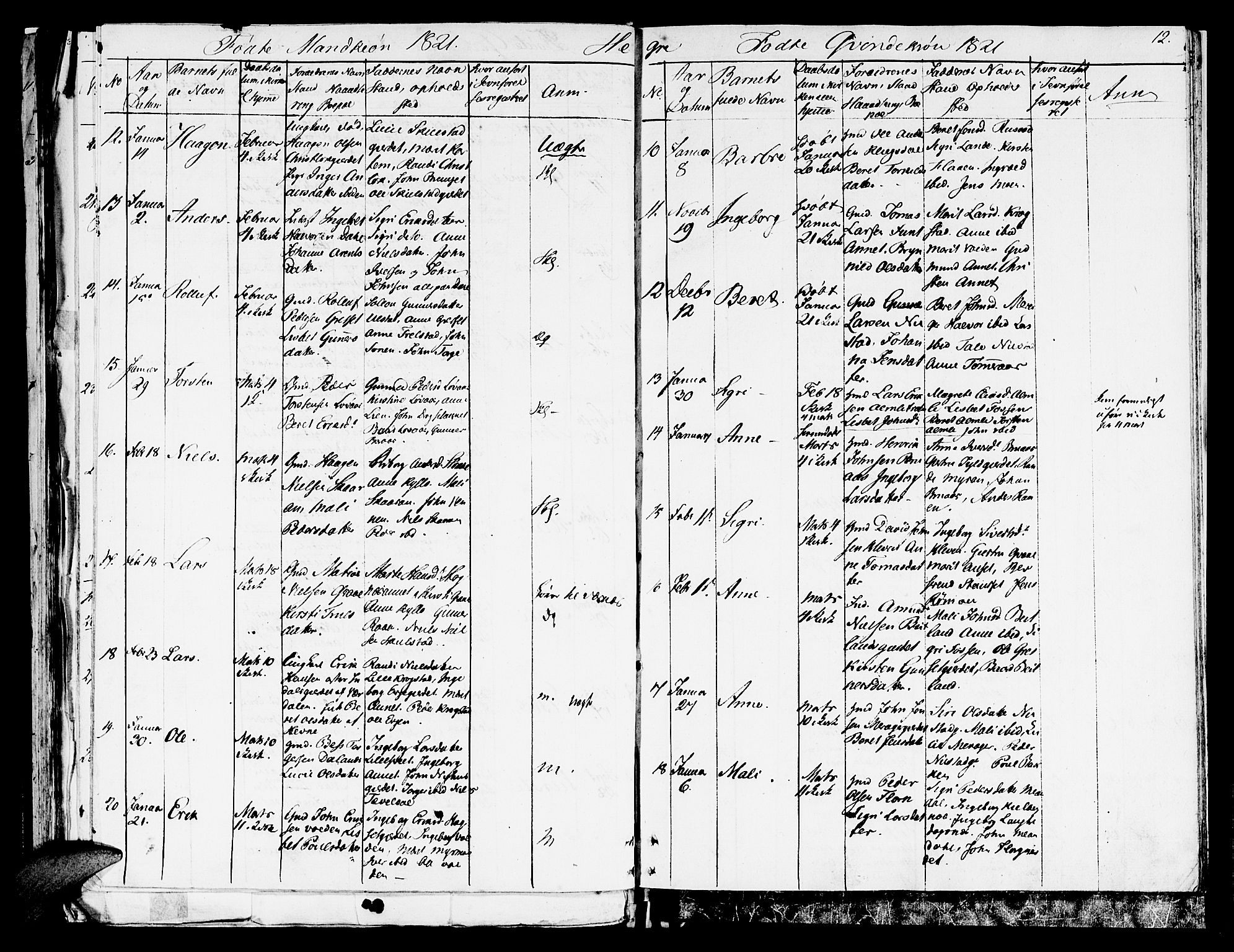 Ministerialprotokoller, klokkerbøker og fødselsregistre - Nord-Trøndelag, AV/SAT-A-1458/709/L0065: Parish register (official) no. 709A09 /4, 1820-1821, p. 12