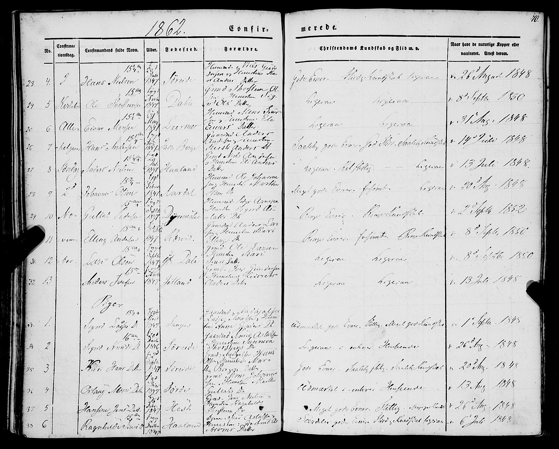 Lavik sokneprestembete, AV/SAB-A-80901: Parish register (official) no. A 3, 1843-1863, p. 70