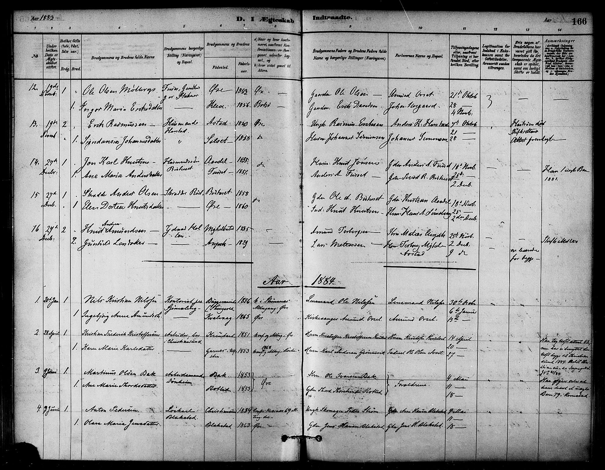 Ministerialprotokoller, klokkerbøker og fødselsregistre - Møre og Romsdal, SAT/A-1454/584/L0967: Parish register (official) no. 584A07, 1879-1894, p. 166