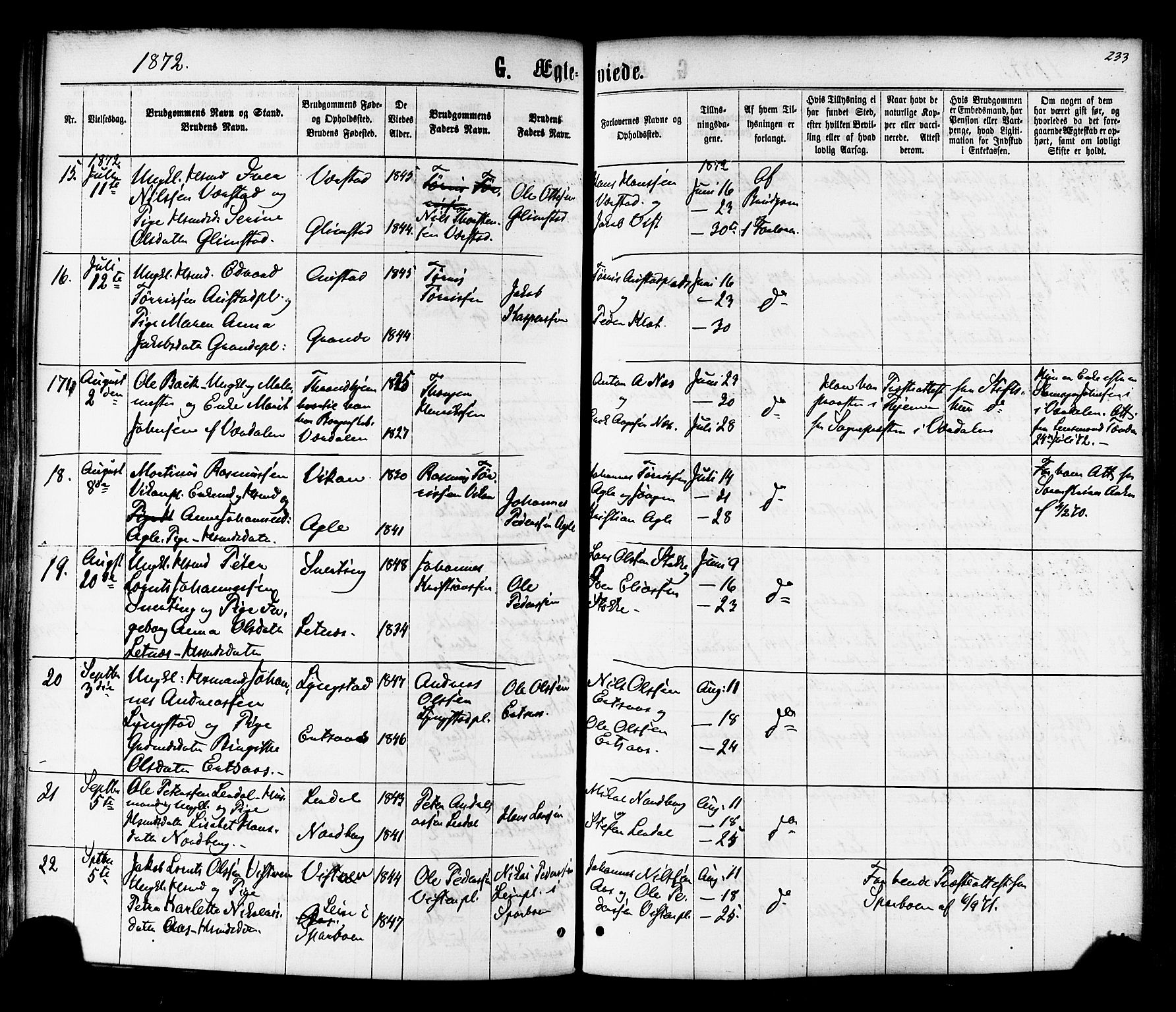 Ministerialprotokoller, klokkerbøker og fødselsregistre - Nord-Trøndelag, AV/SAT-A-1458/730/L0284: Parish register (official) no. 730A09, 1866-1878, p. 233