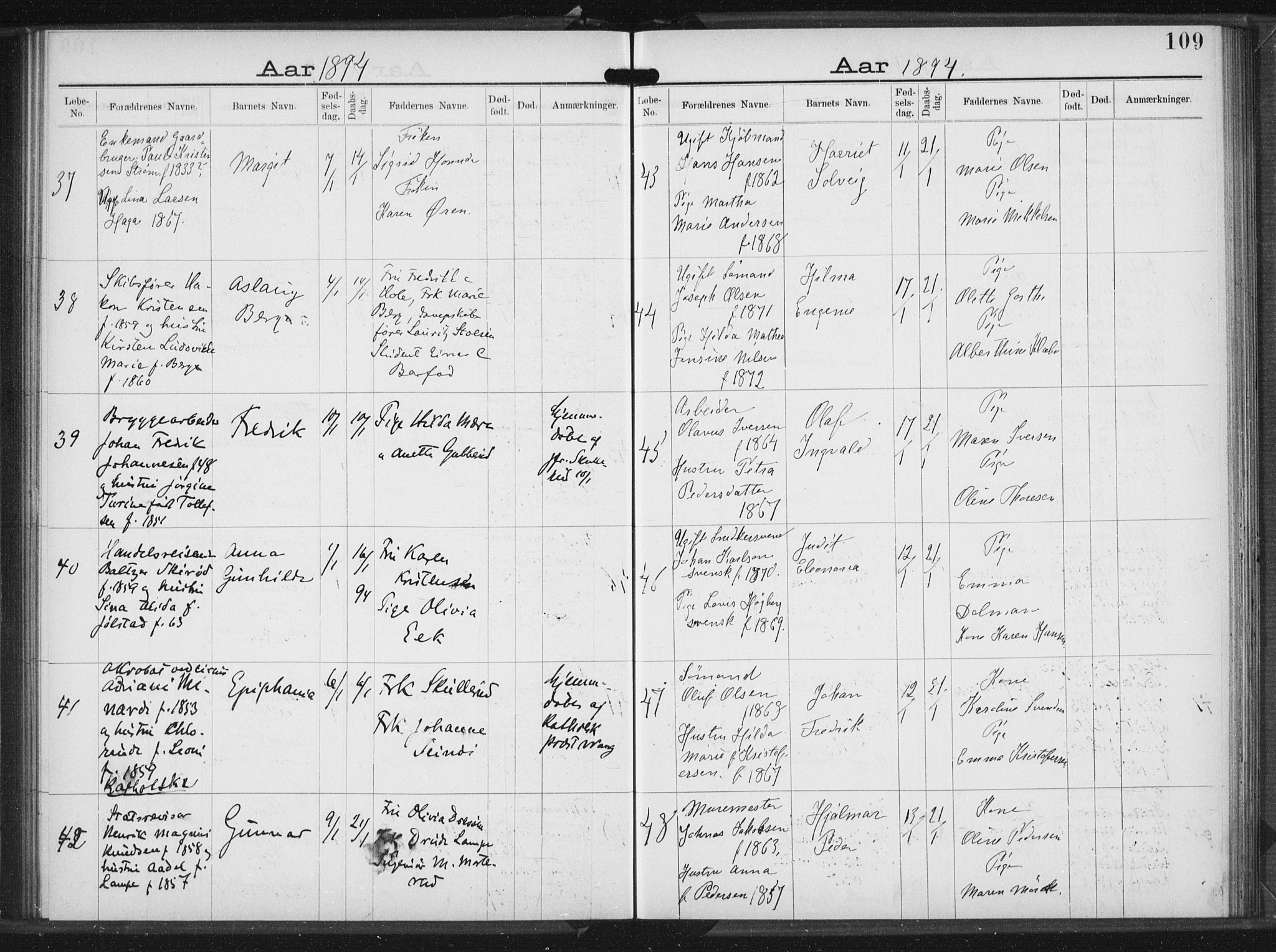 Rikshospitalet prestekontor Kirkebøker, AV/SAO-A-10309b/K/L0004/0001: Baptism register no. 4.1, 1892-1895, p. 109