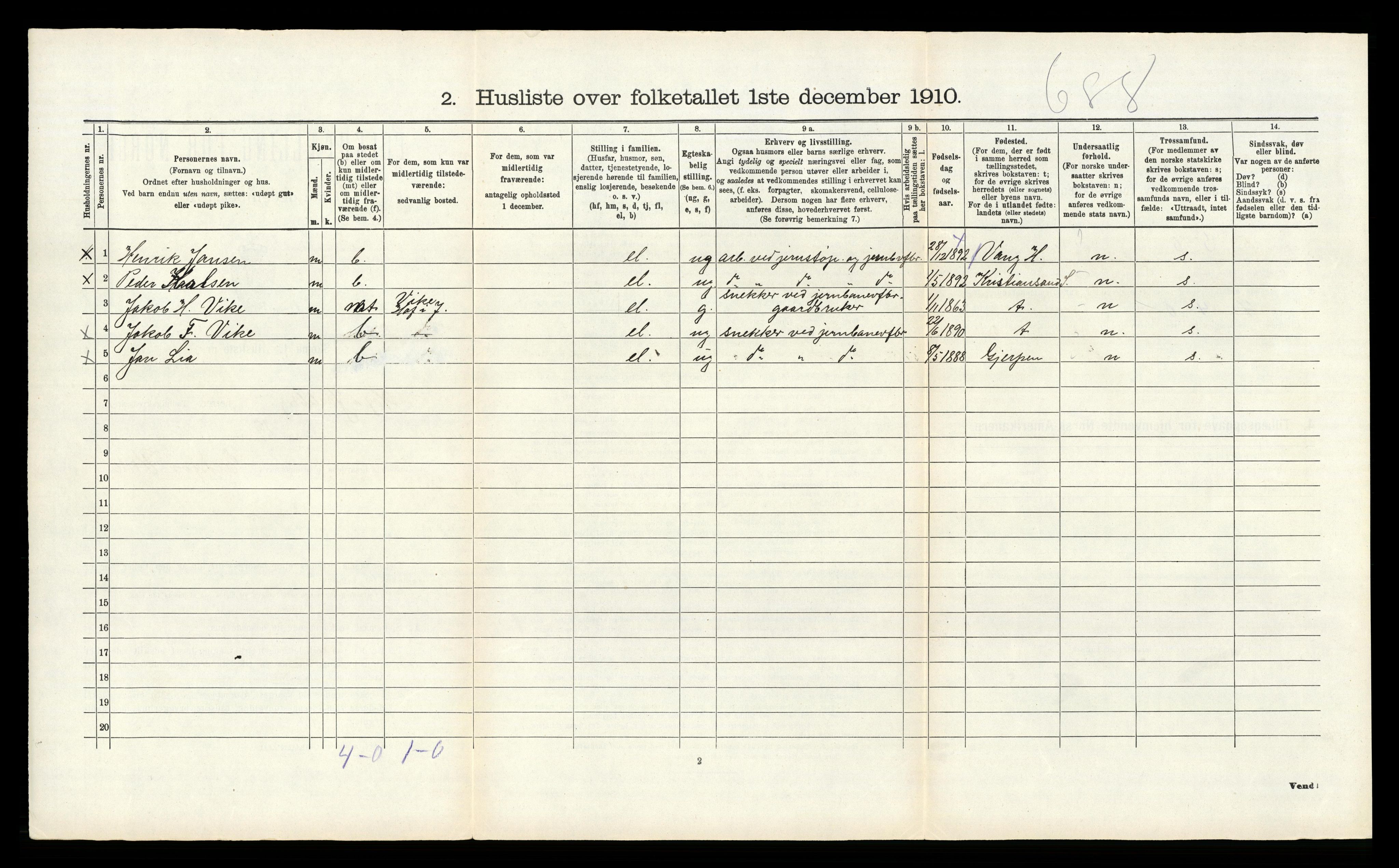 RA, 1910 census for Hof, 1910, p. 223