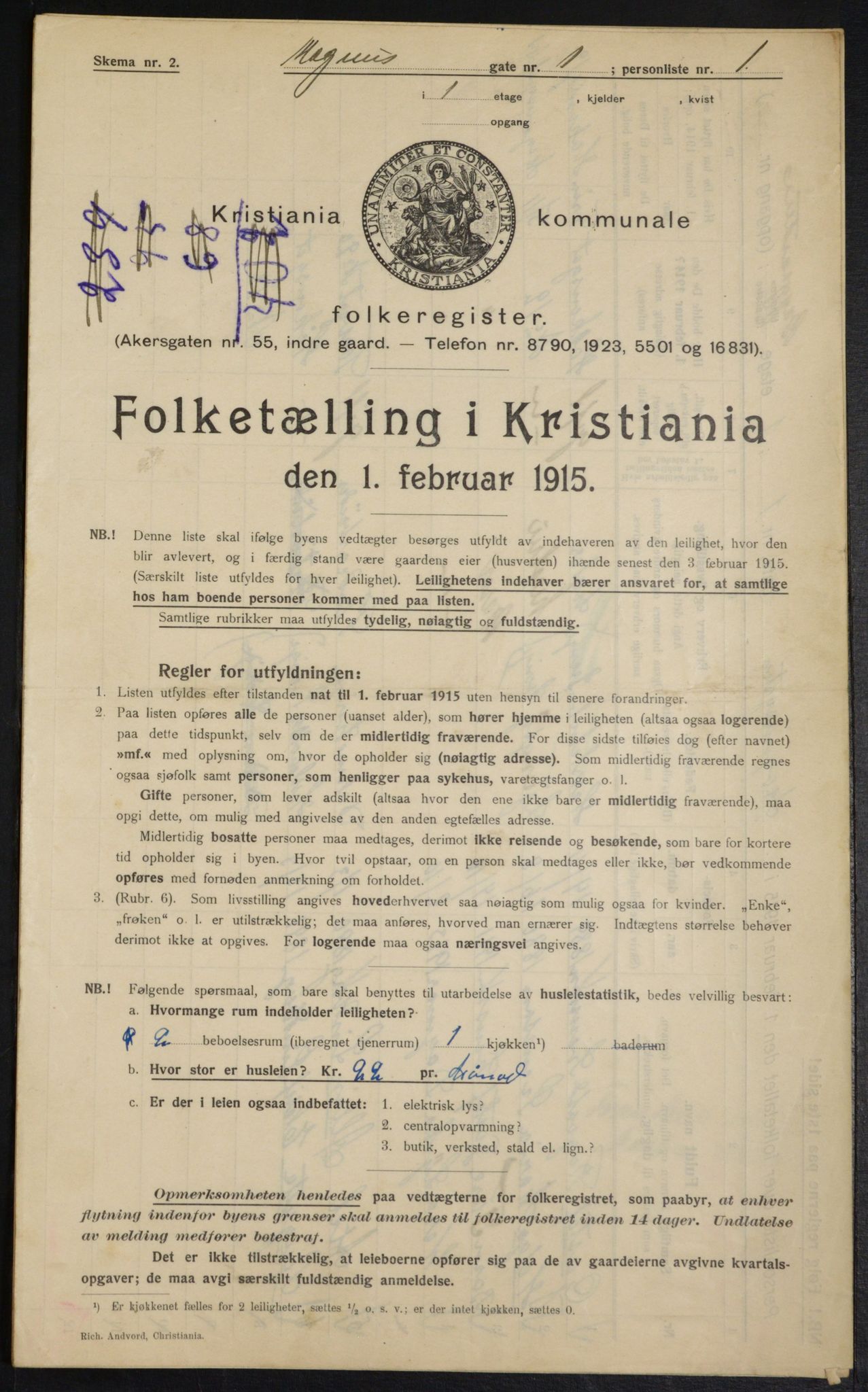 OBA, Municipal Census 1915 for Kristiania, 1915, p. 58607