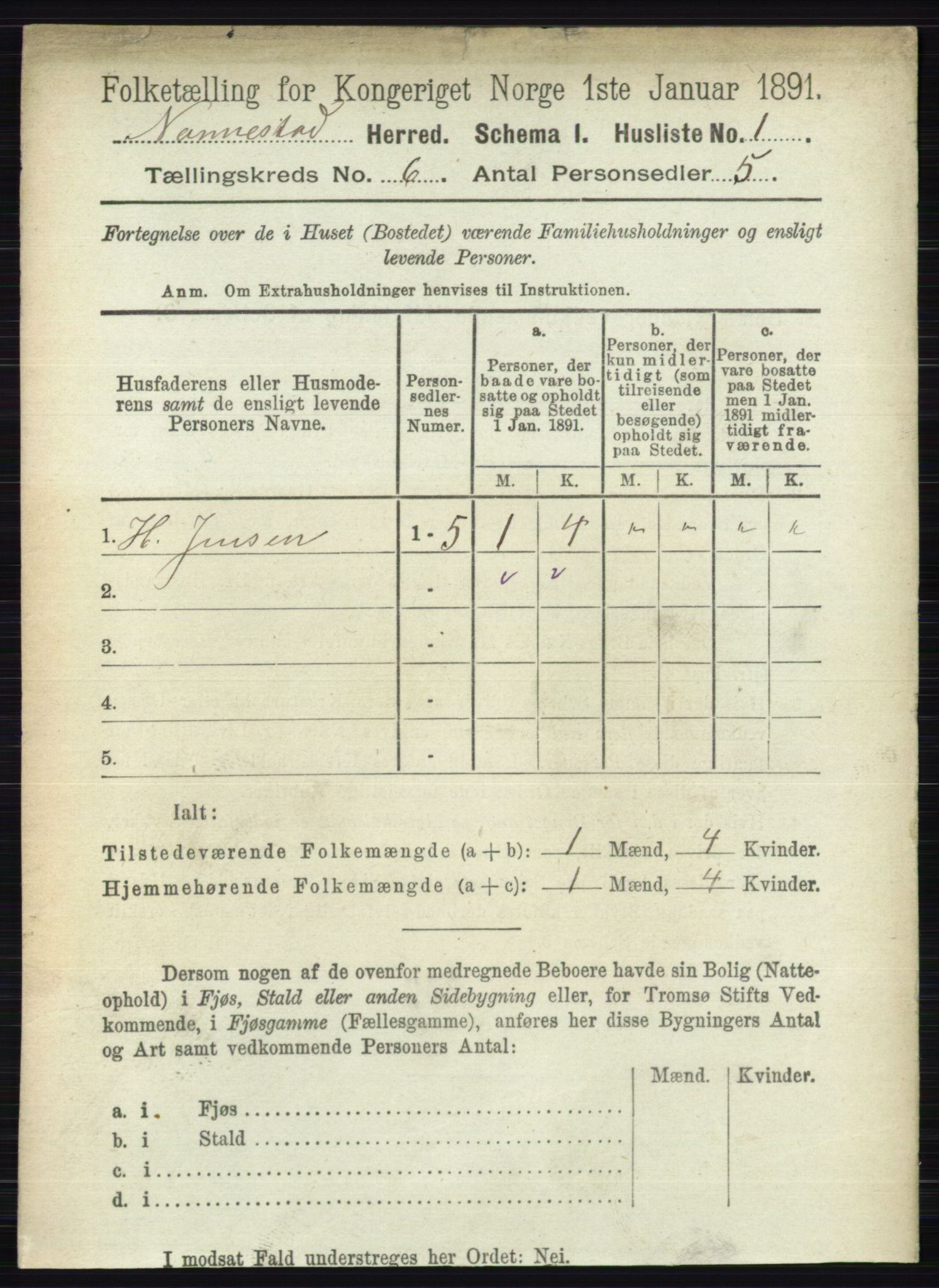 RA, 1891 census for 0238 Nannestad, 1891, p. 2999