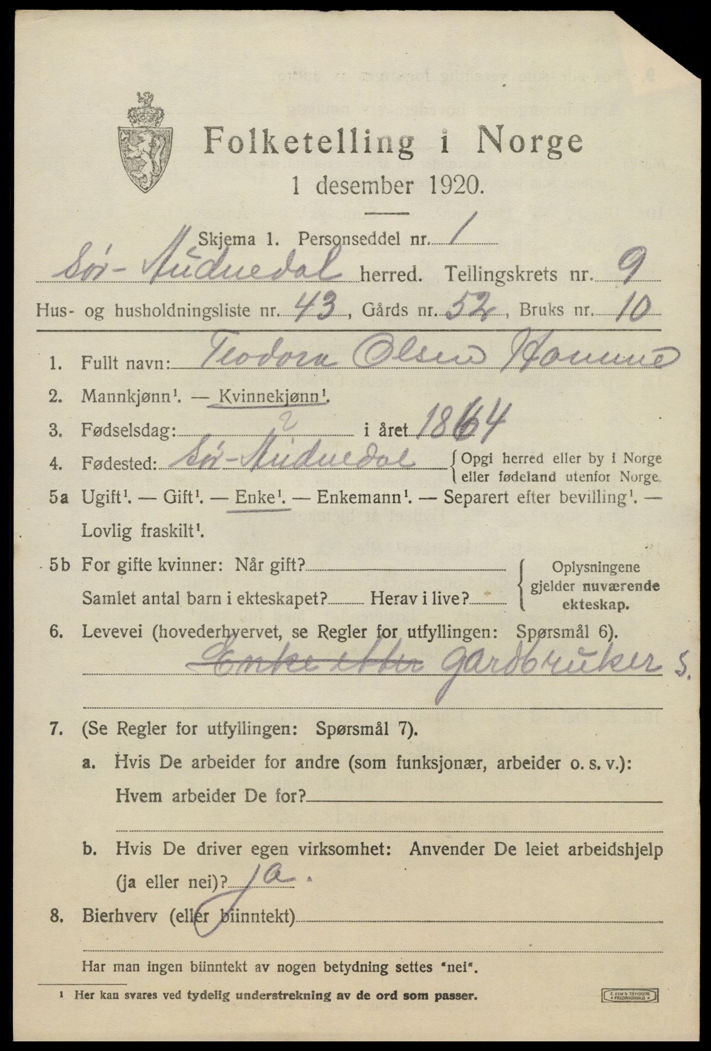 SAK, 1920 census for Sør-Audnedal, 1920, p. 3829