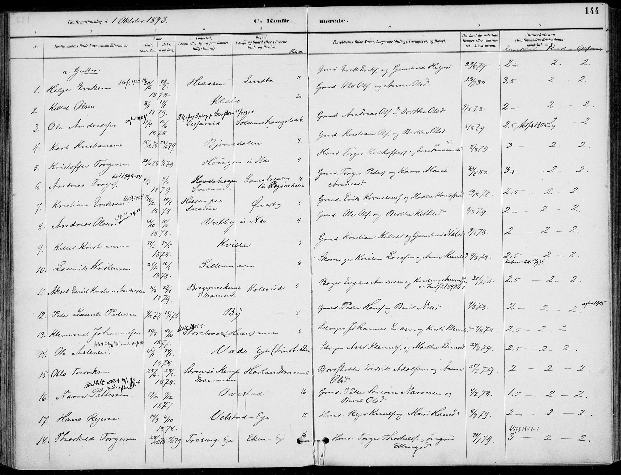 Sigdal kirkebøker, SAKO/A-245/F/Fb/L0001: Parish register (official) no. II 1, 1888-1900, p. 144