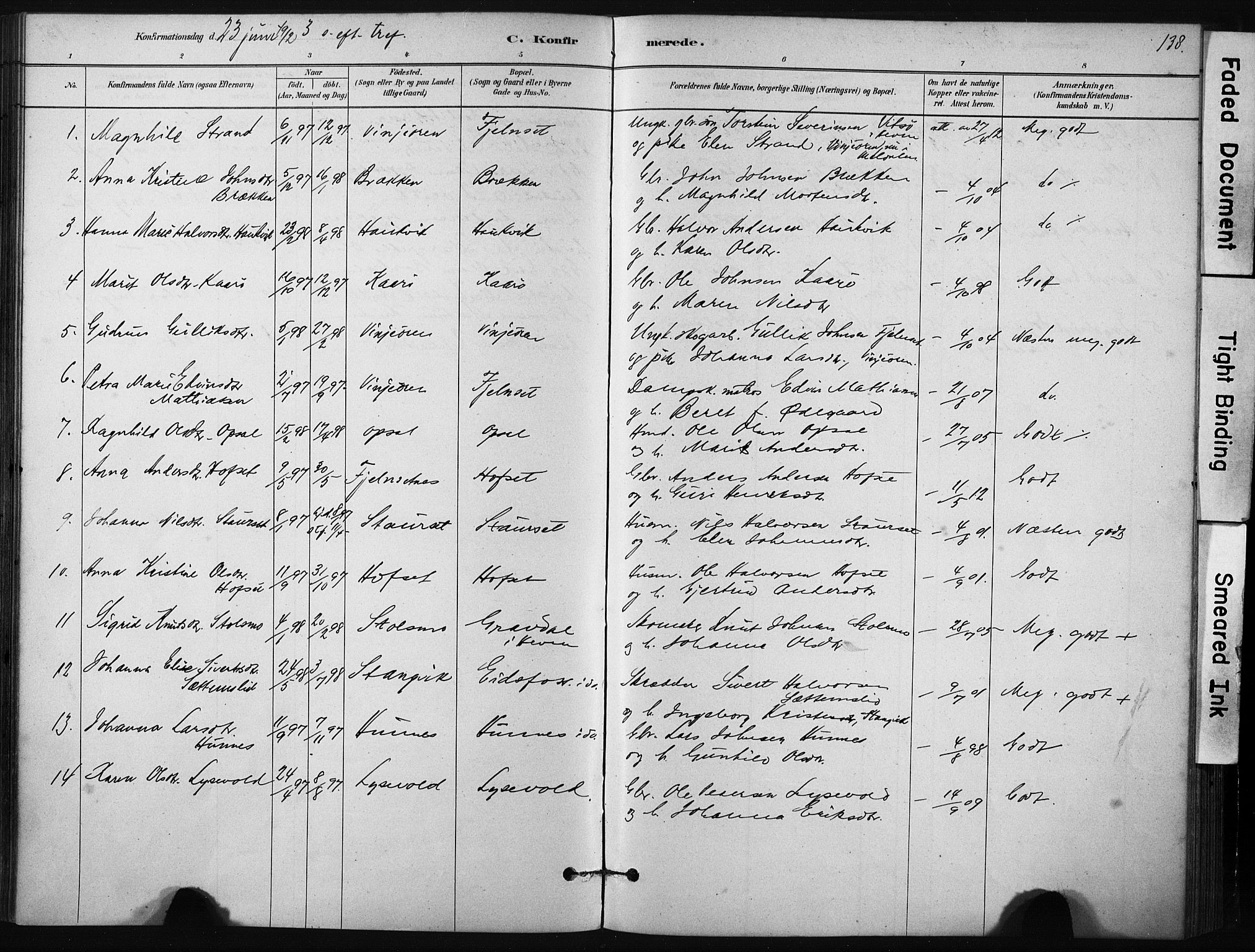 Ministerialprotokoller, klokkerbøker og fødselsregistre - Sør-Trøndelag, AV/SAT-A-1456/631/L0512: Parish register (official) no. 631A01, 1879-1912, p. 138