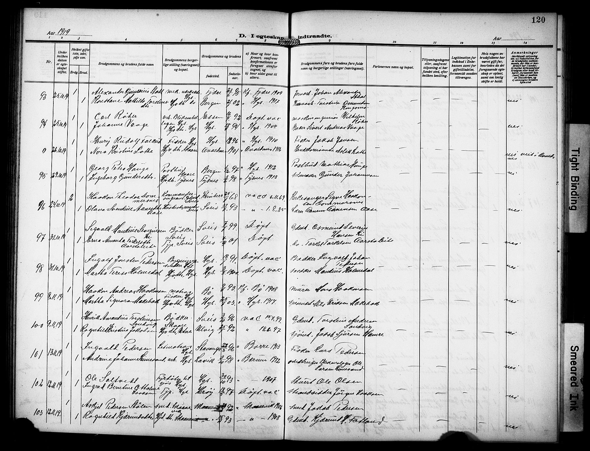 Haugesund sokneprestkontor, AV/SAST-A -101863/H/Ha/Hab/L0008: Parish register (copy) no. B 8, 1909-1921, p. 120