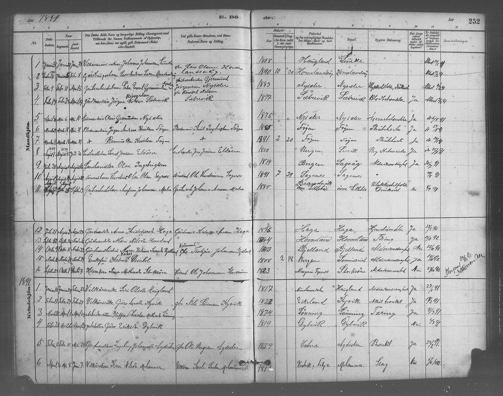 Stord sokneprestembete, SAB/A-78201/H/Hab: Parish register (copy) no. A 2, 1879-1909, p. 252