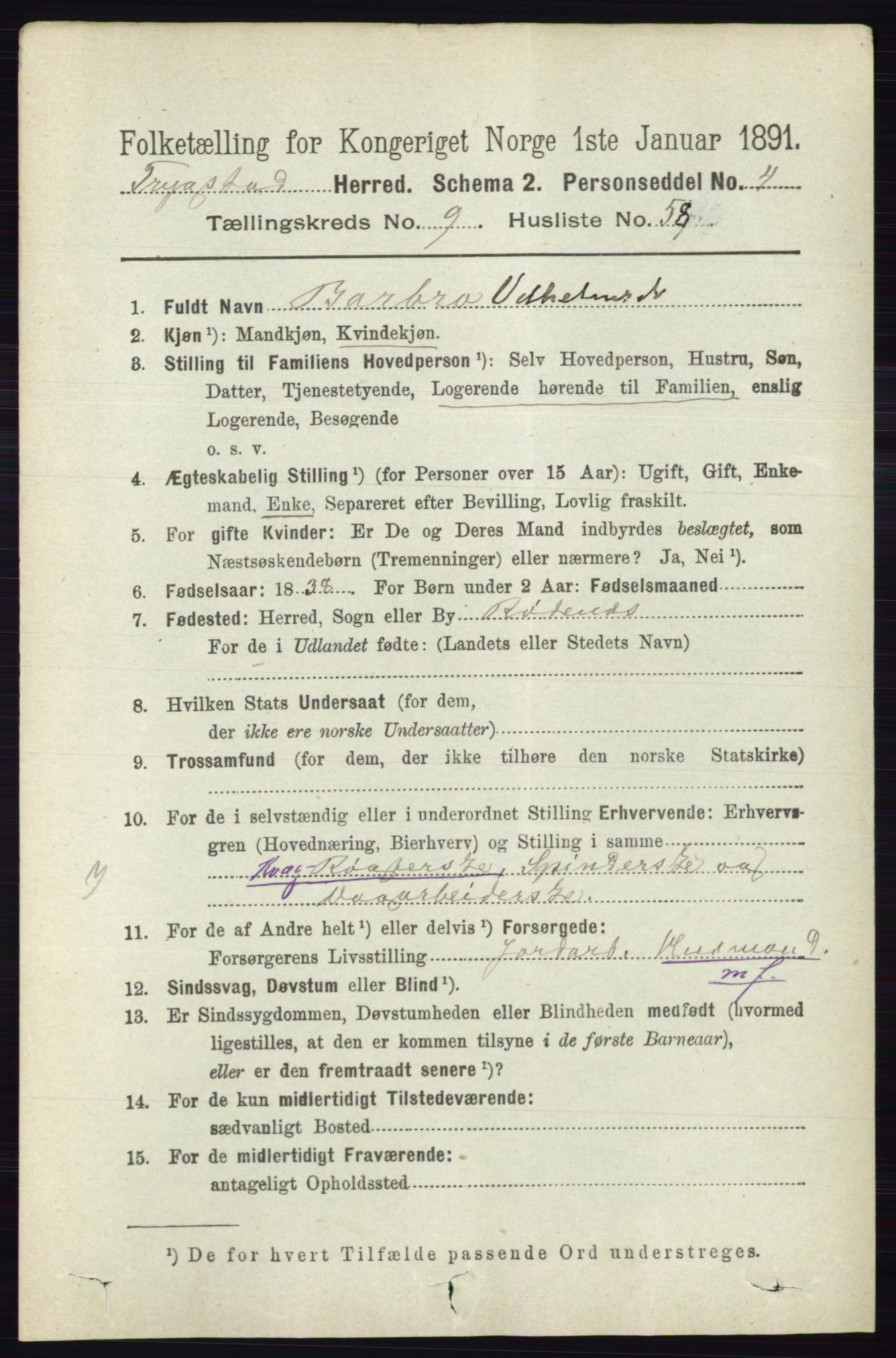 RA, 1891 Census for 0122 Trøgstad, 1891, p. 4221