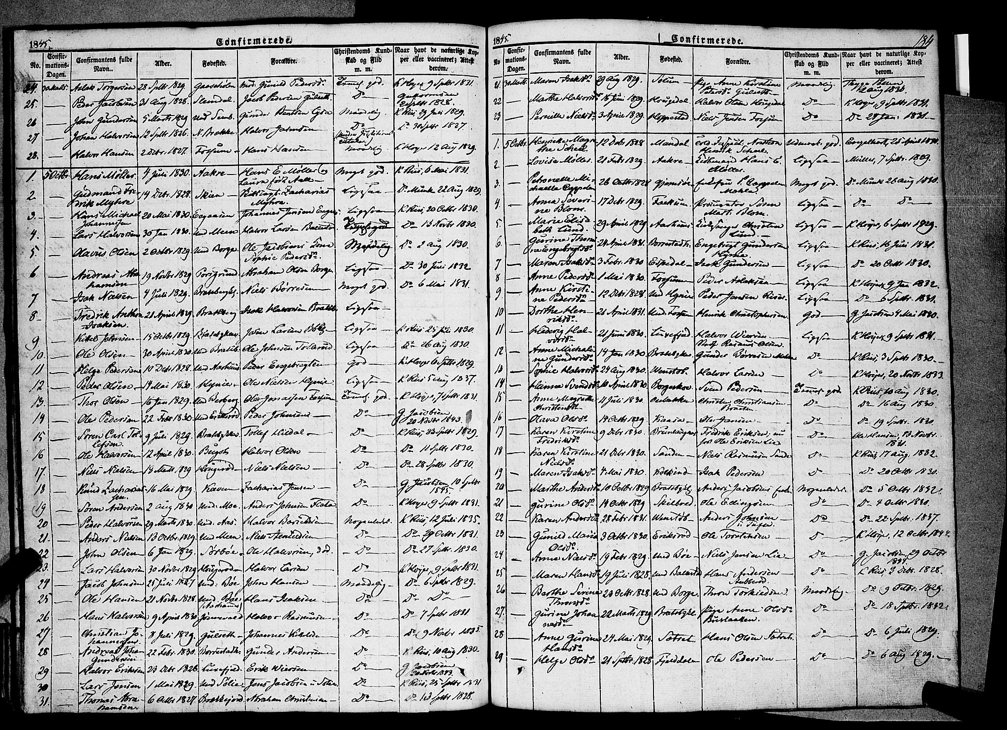 Gjerpen kirkebøker, SAKO/A-265/F/Fa/L0007a: Parish register (official) no. I 7A, 1834-1857, p. 184