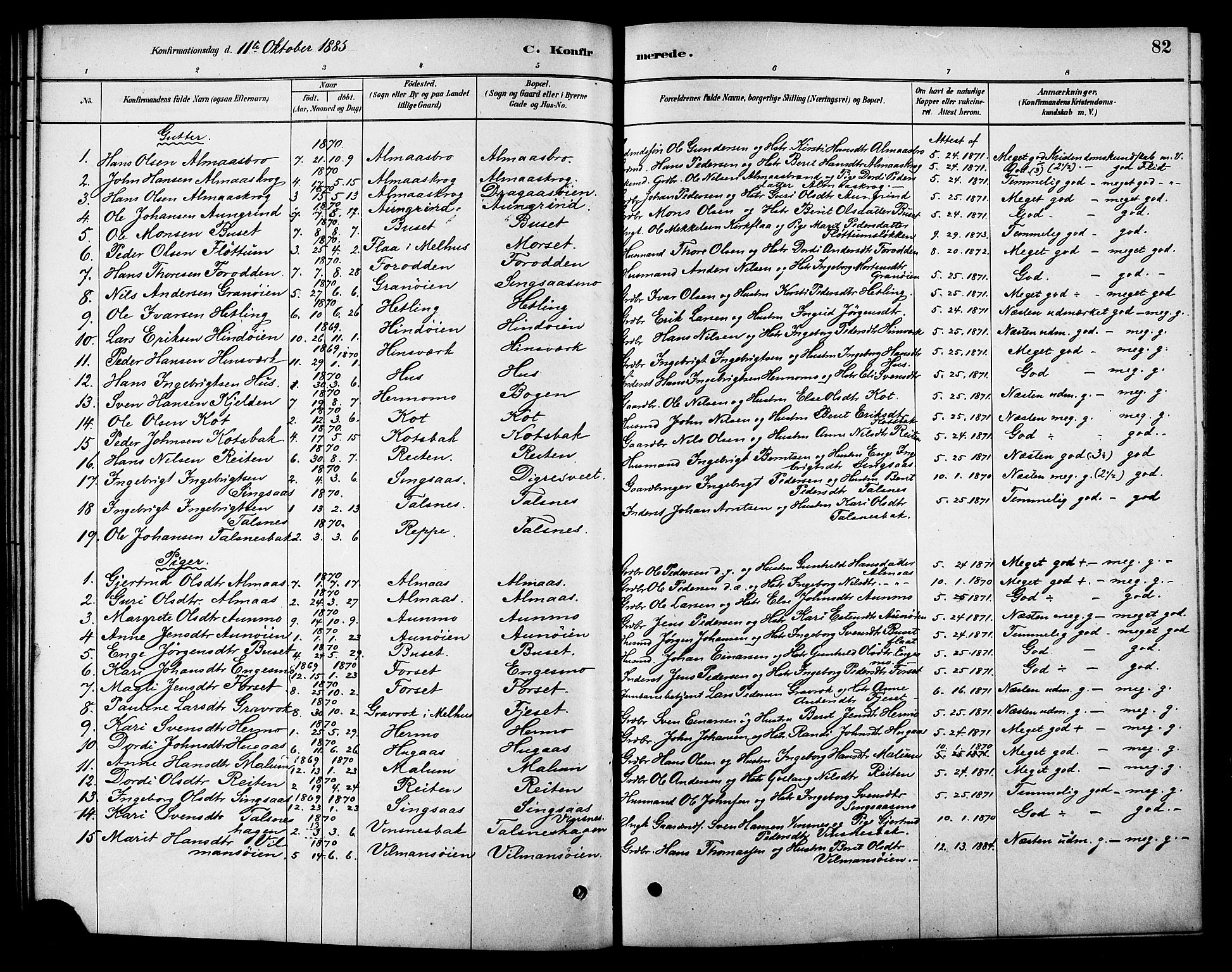 Ministerialprotokoller, klokkerbøker og fødselsregistre - Sør-Trøndelag, SAT/A-1456/688/L1024: Parish register (official) no. 688A01, 1879-1890, p. 82