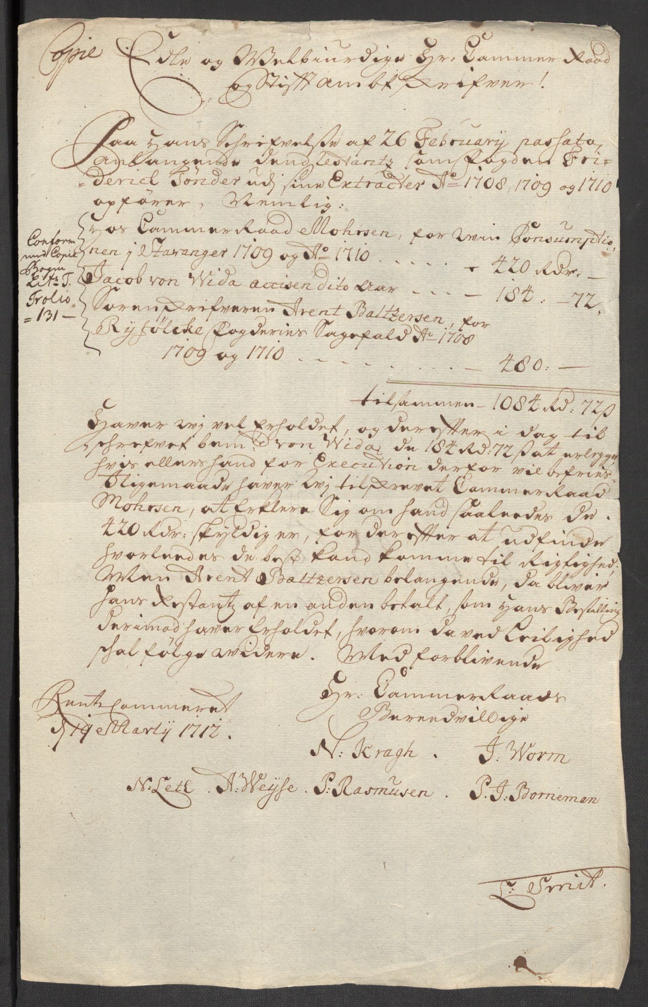 Rentekammeret inntil 1814, Reviderte regnskaper, Fogderegnskap, RA/EA-4092/R47/L2862: Fogderegnskap Ryfylke, 1710, p. 197
