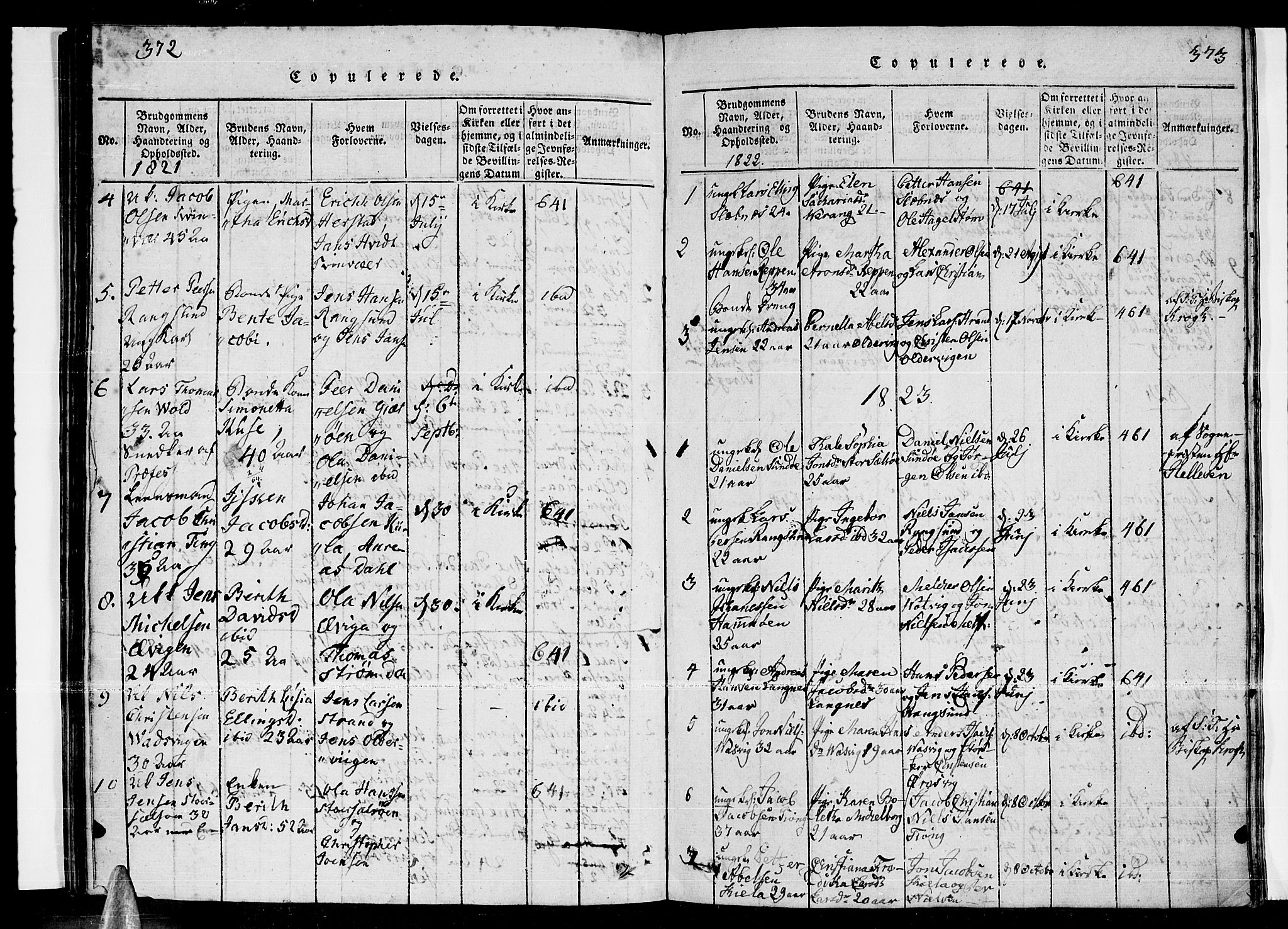 Ministerialprotokoller, klokkerbøker og fødselsregistre - Nordland, AV/SAT-A-1459/841/L0593: Parish register (official) no. 841A04 /1, 1820-1825, p. 372-373