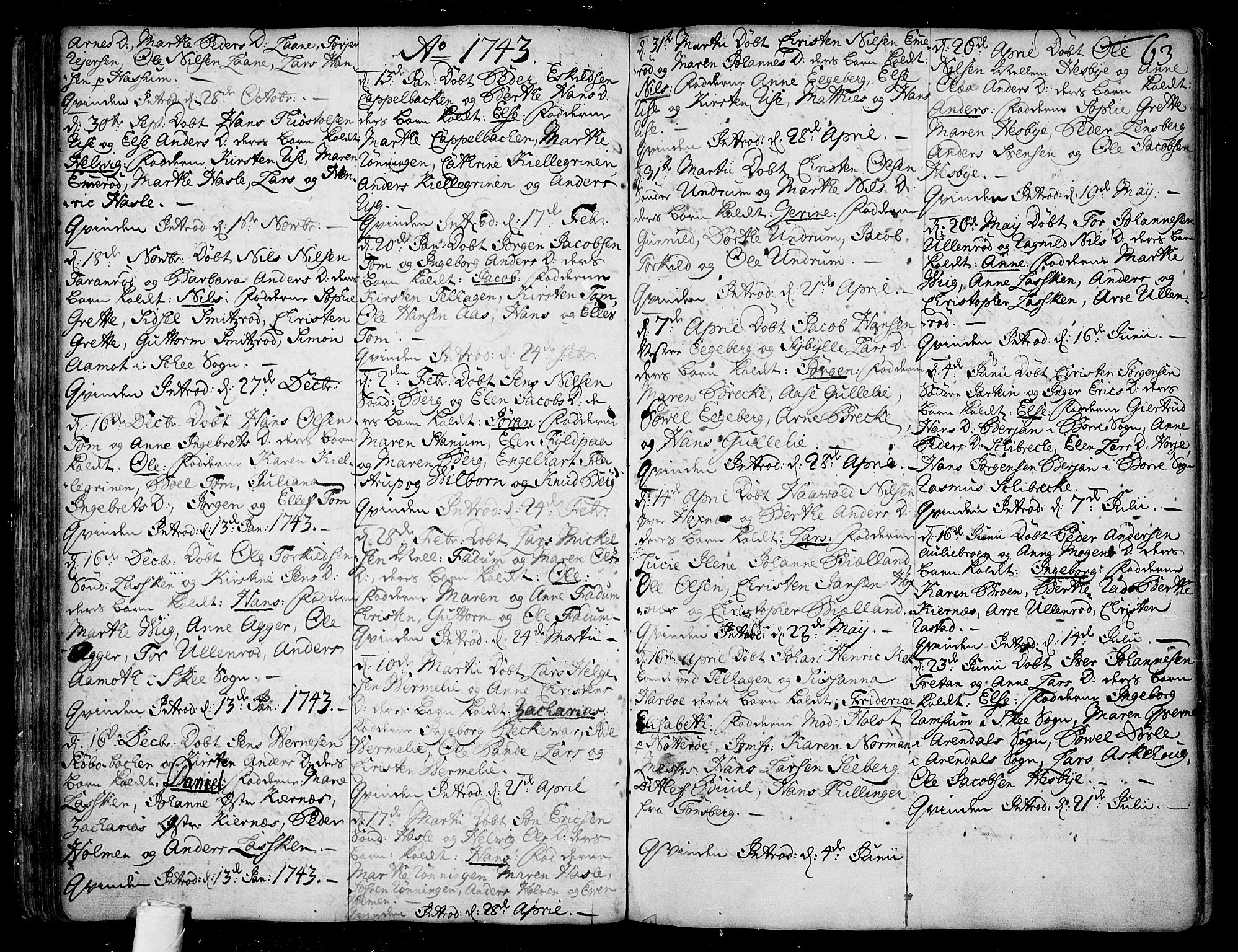 Sem kirkebøker, AV/SAKO-A-5/F/Fa/L0001: Parish register (official) no. I 1, 1702-1763, p. 63