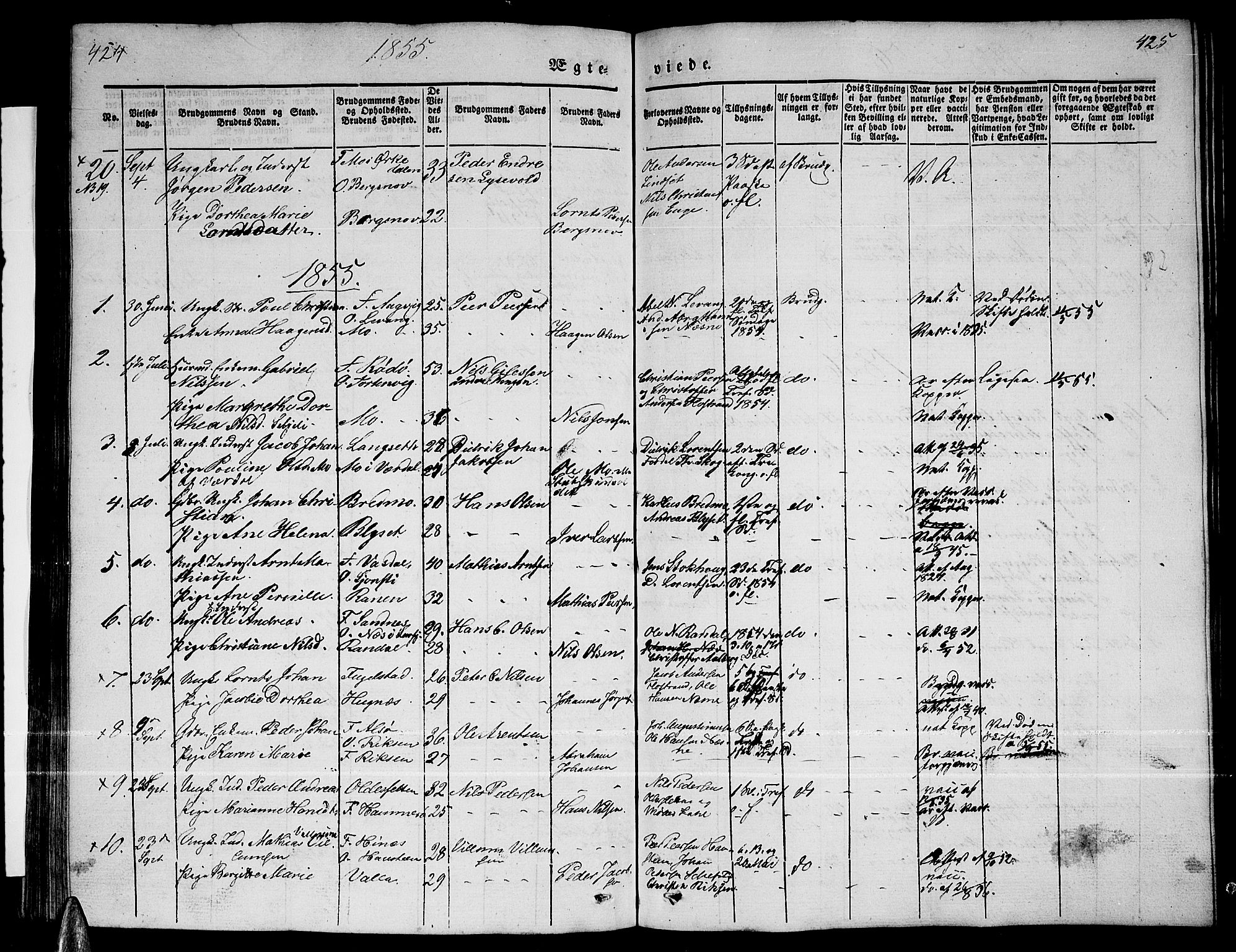 Ministerialprotokoller, klokkerbøker og fødselsregistre - Nordland, AV/SAT-A-1459/838/L0555: Parish register (copy) no. 838C02, 1842-1861, p. 424-425