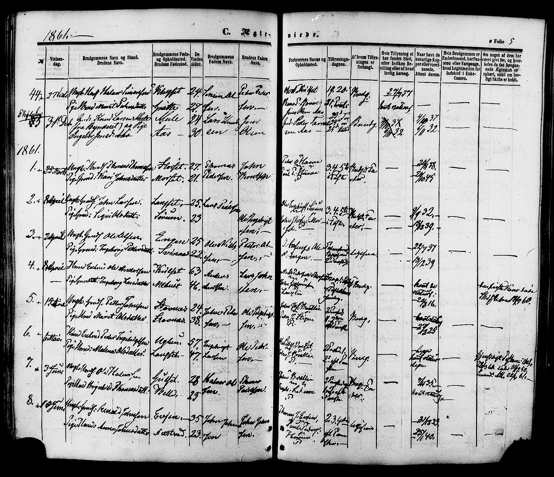 Ministerialprotokoller, klokkerbøker og fødselsregistre - Sør-Trøndelag, SAT/A-1456/695/L1147: Parish register (official) no. 695A07, 1860-1877, p. 5