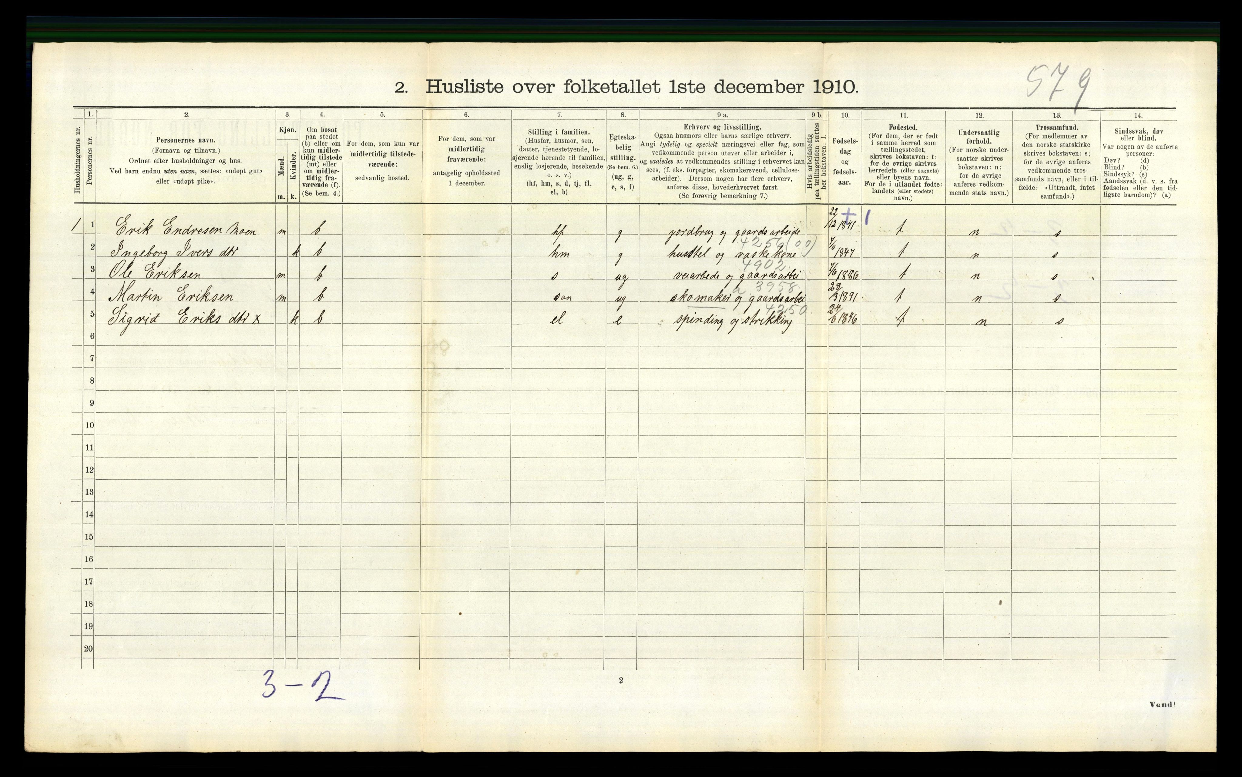 RA, 1910 census for Jostedal, 1910, p. 200