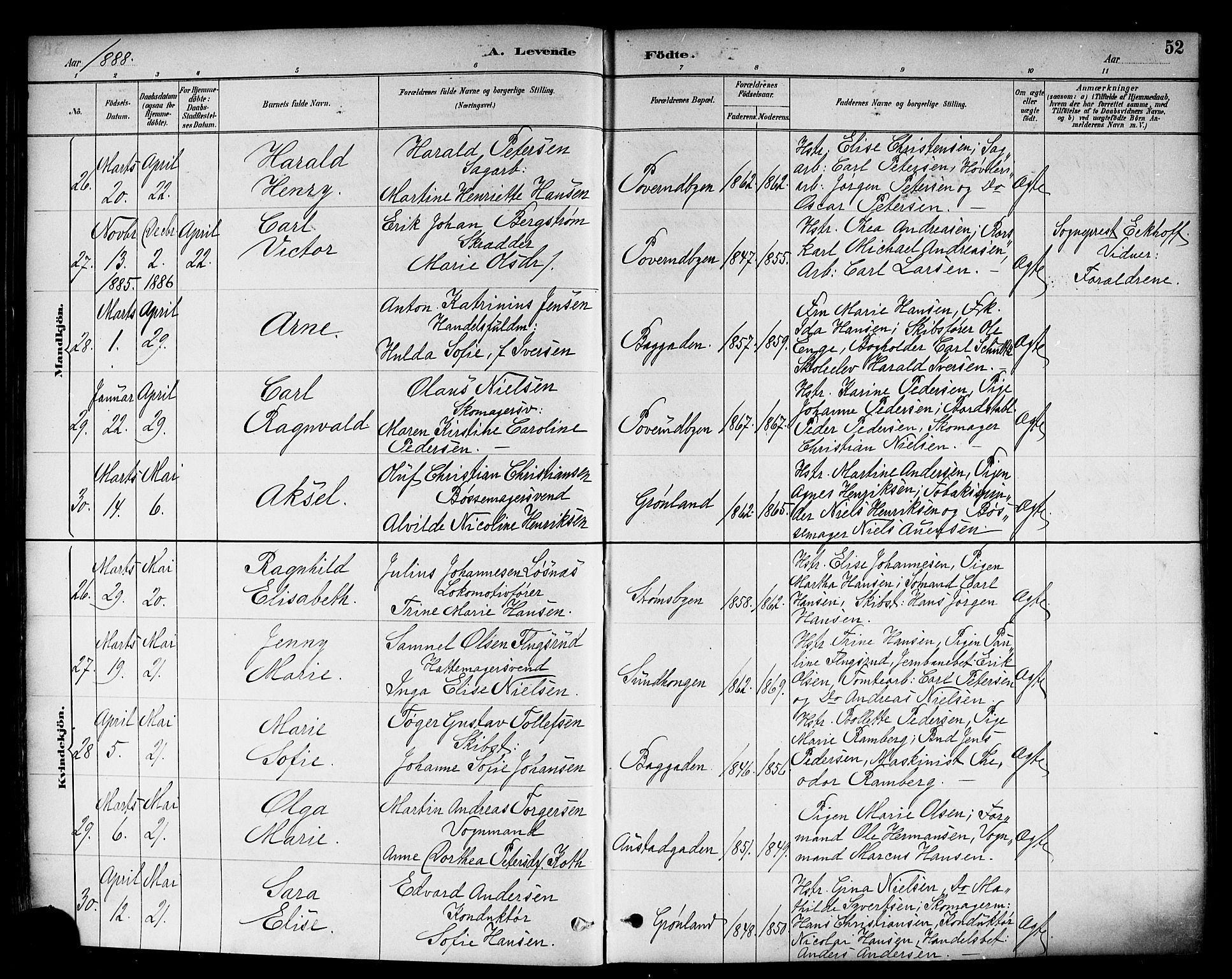 Strømsø kirkebøker, SAKO/A-246/F/Fa/L0023: Parish register (official) no. I 23, 1885-1894, p. 52