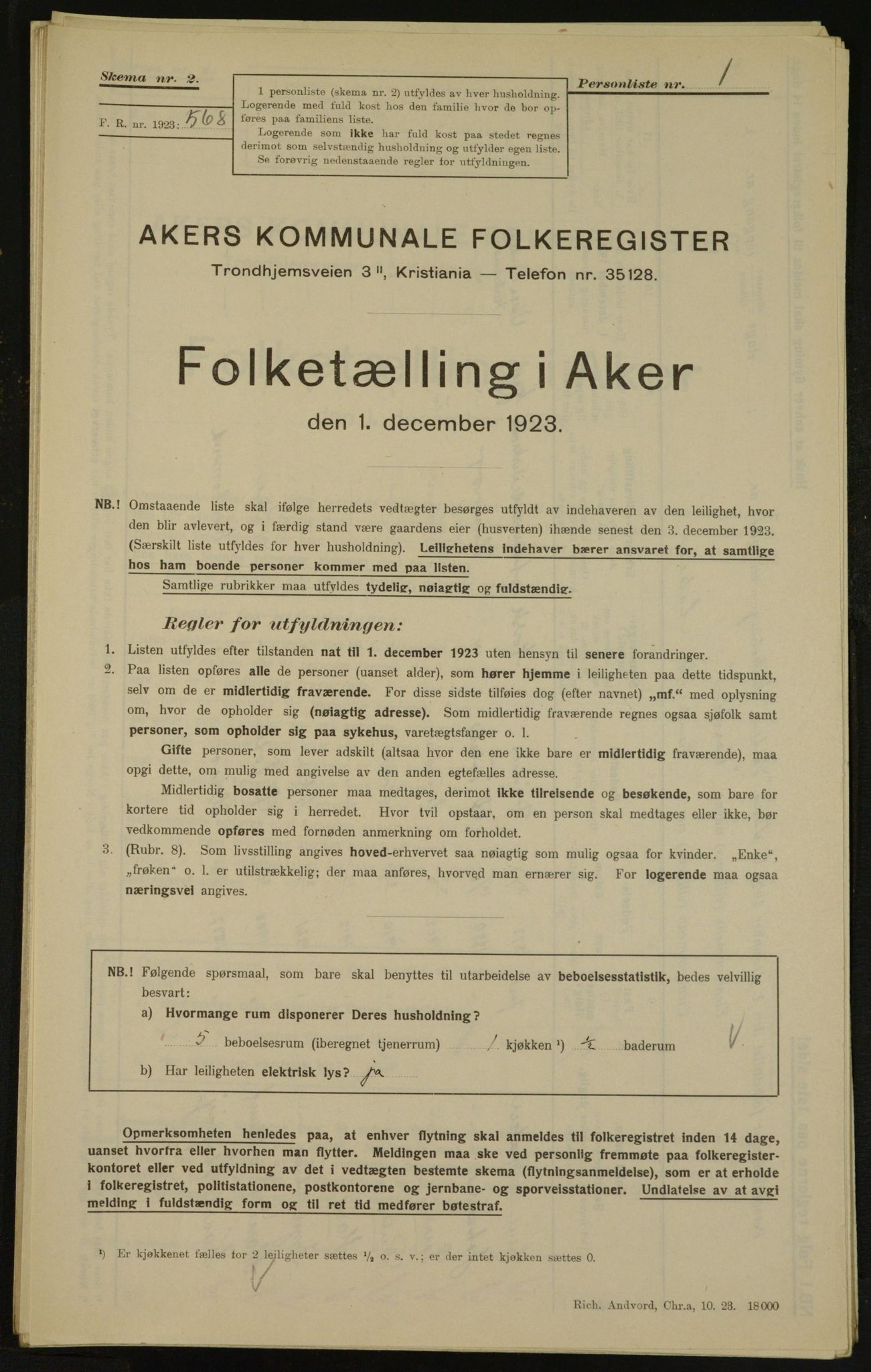 , Municipal Census 1923 for Aker, 1923, p. 3308