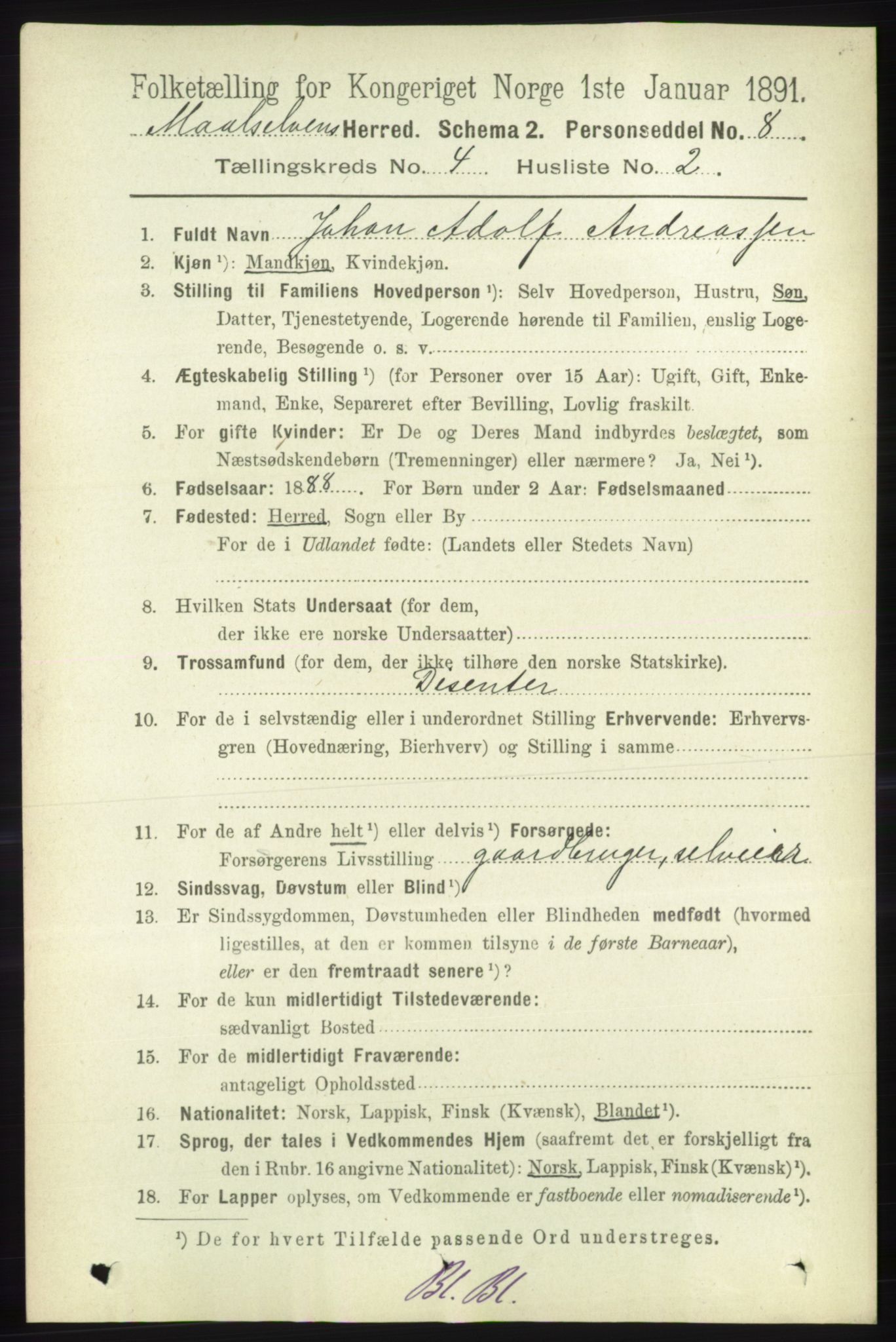 RA, 1891 census for 1924 Målselv, 1891, p. 1094
