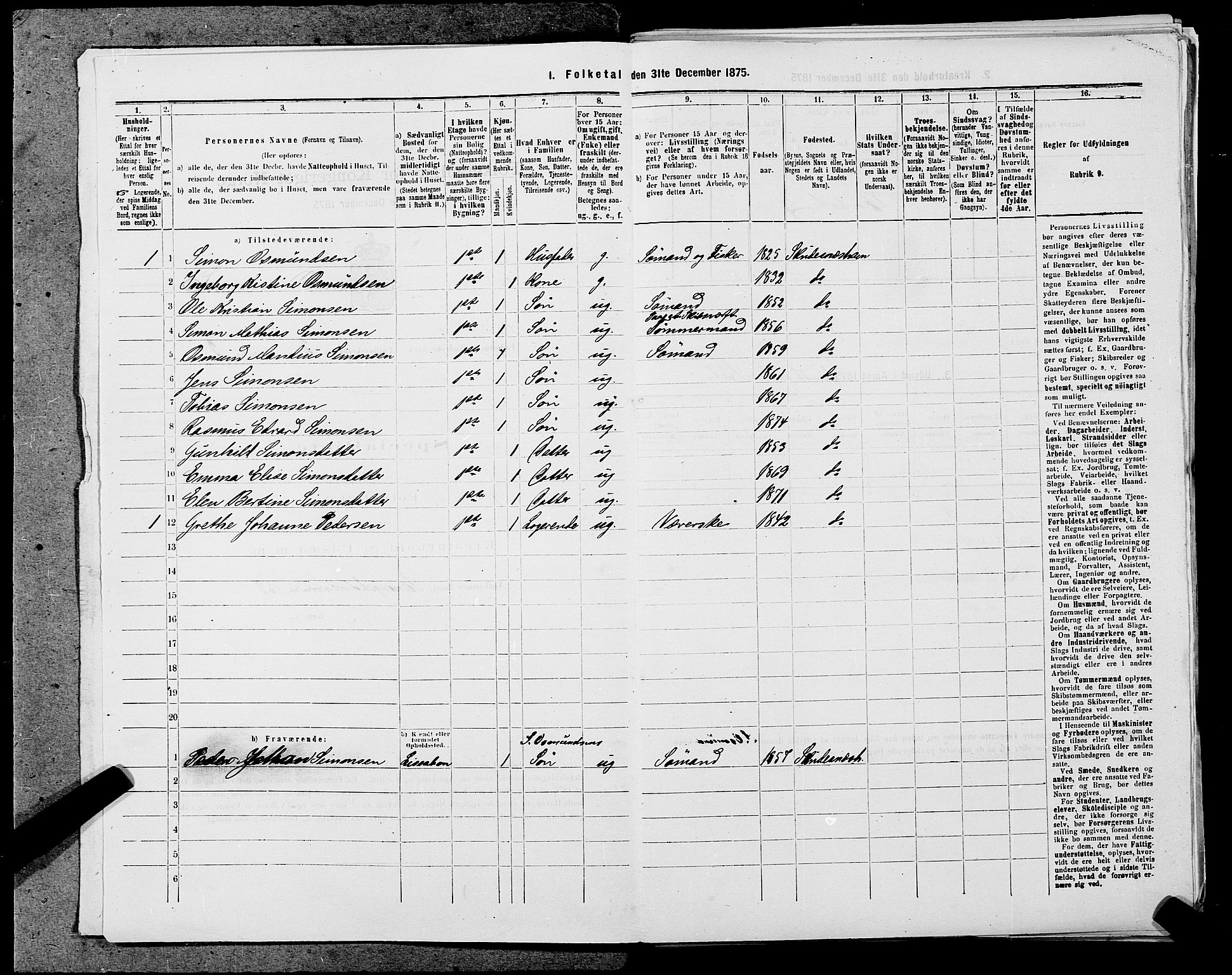 SAST, 1875 census for 1104B Skudenes/Skudeneshavn, 1875, p. 136