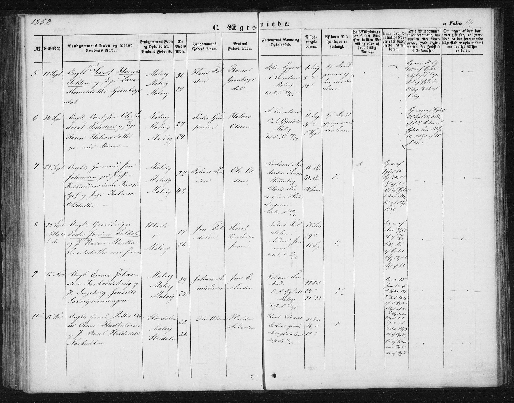 Ministerialprotokoller, klokkerbøker og fødselsregistre - Sør-Trøndelag, SAT/A-1456/616/L0407: Parish register (official) no. 616A04, 1848-1856, p. 114