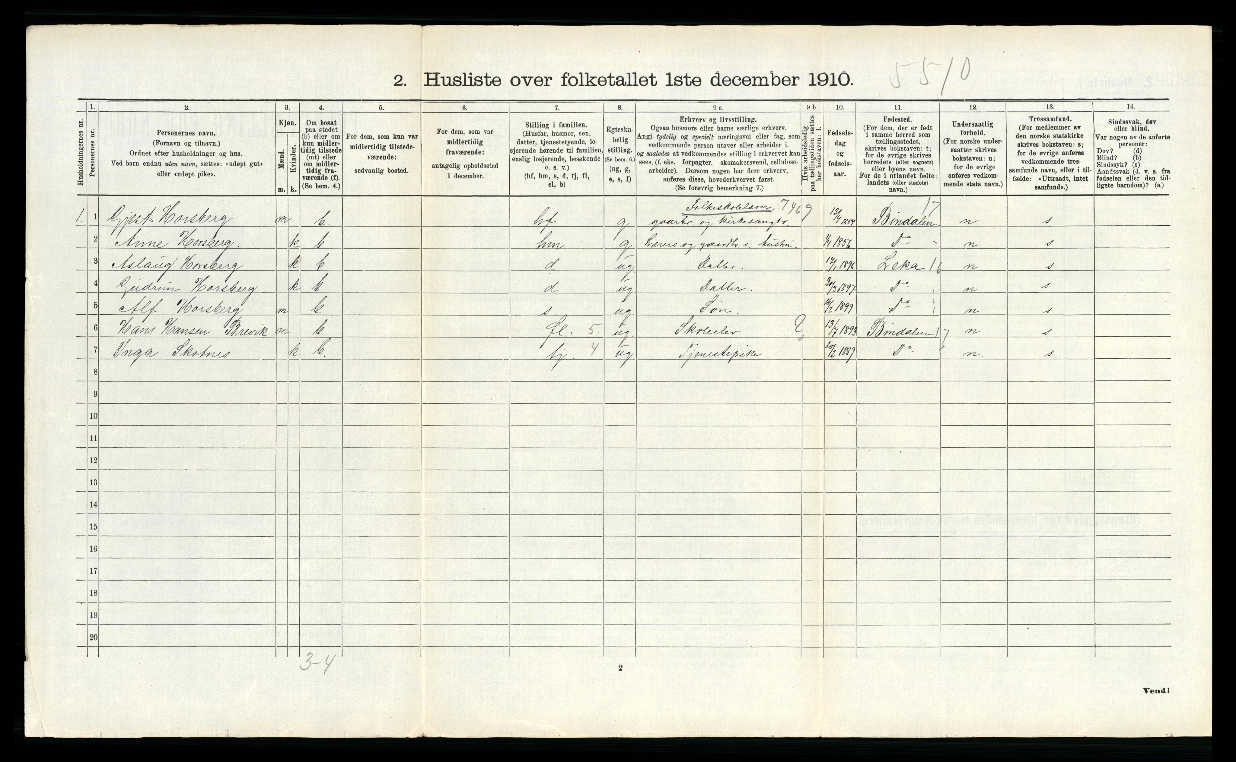 RA, 1910 census for Vega, 1910, p. 727